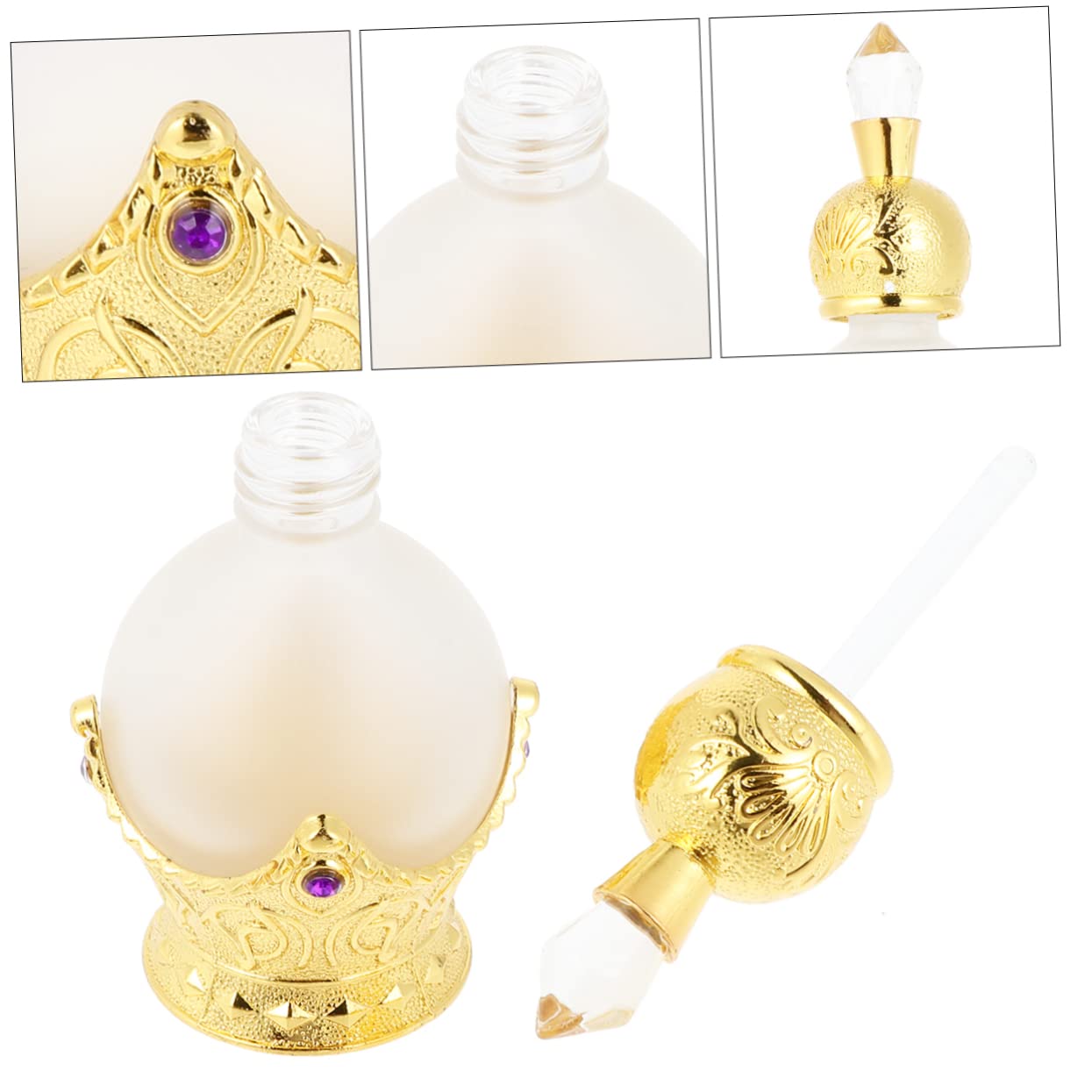 HOMSFOU 2-Pack Refillable Glass Perfume Bottles with Gold Trim & Rhinestones - Essential Oil Dropper Bottles for Fragrance, Spices & Travel - Perfect for DIY Perfume Making, Aromatherapy & Gift Giving