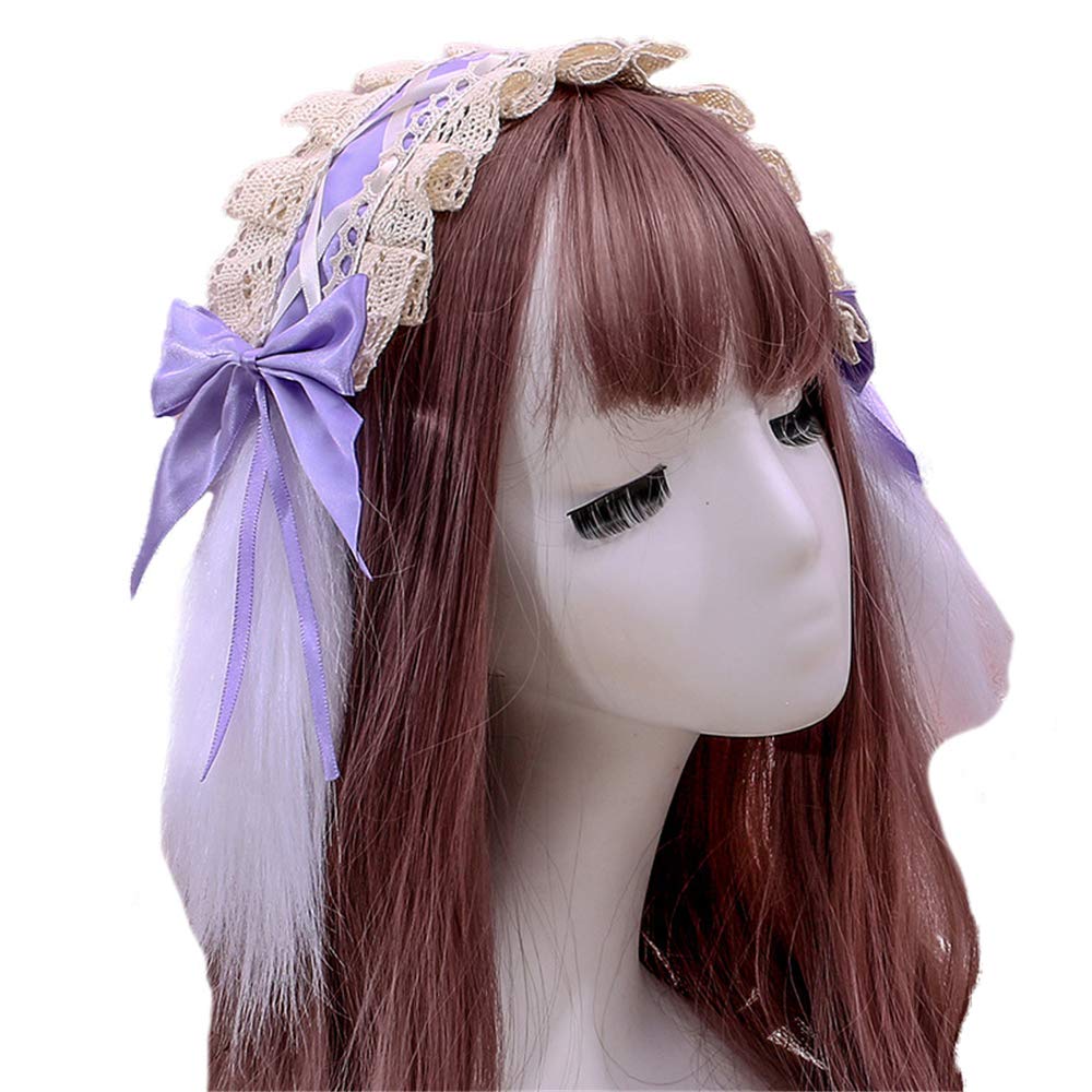 Cute Bunny Ears Hair Clips - Lace Maid Headband for Women | Lolita Anime Cosplay Accessory (Purple) | Perfect for Halloween, Costume Parties & Kawaii Fashion