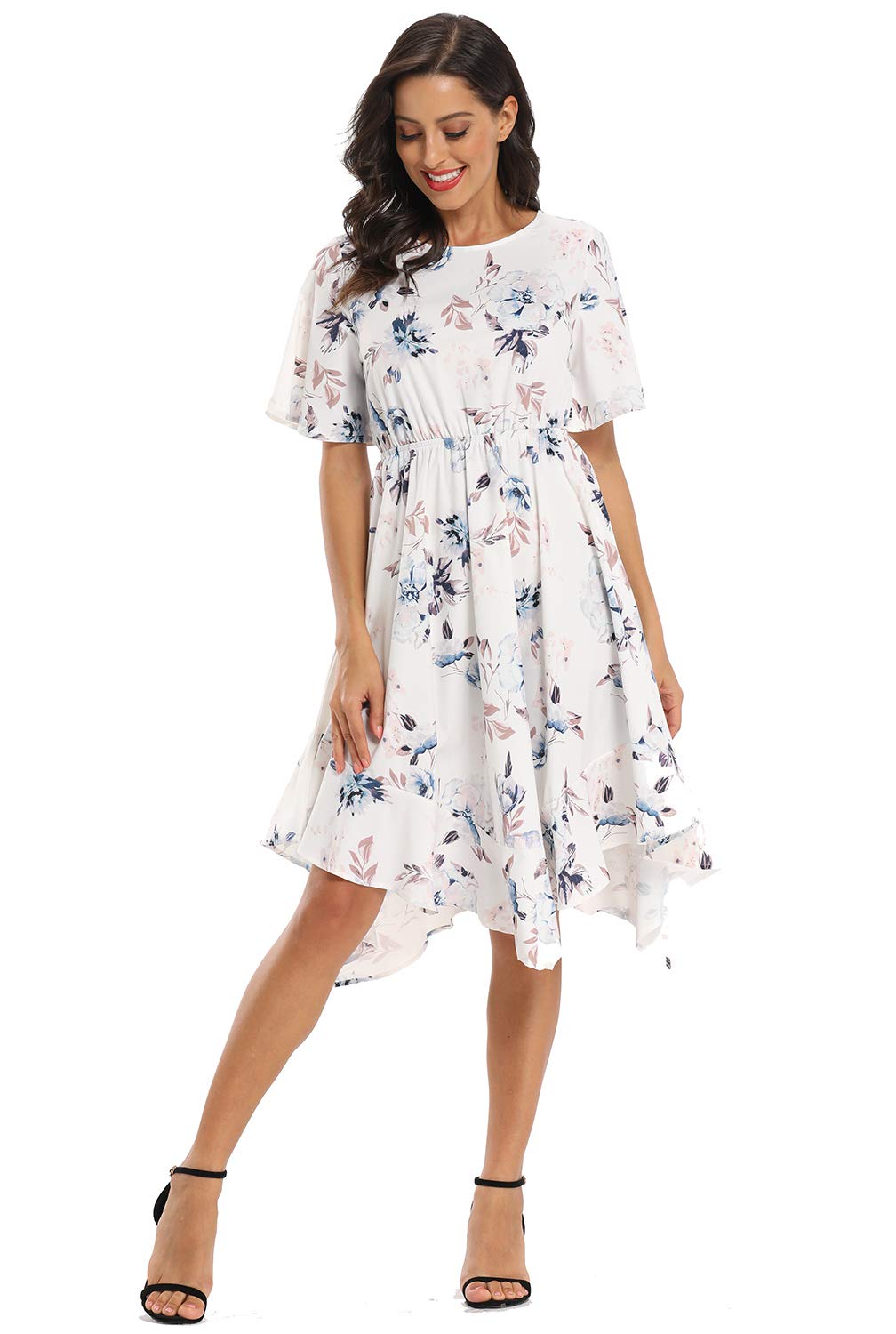 Alaster Women's Chiffon Short Sleeve Midi Dress with Irregular Hem - Breathable Summer Casual Dress for Beach, Party & Vacation Wear