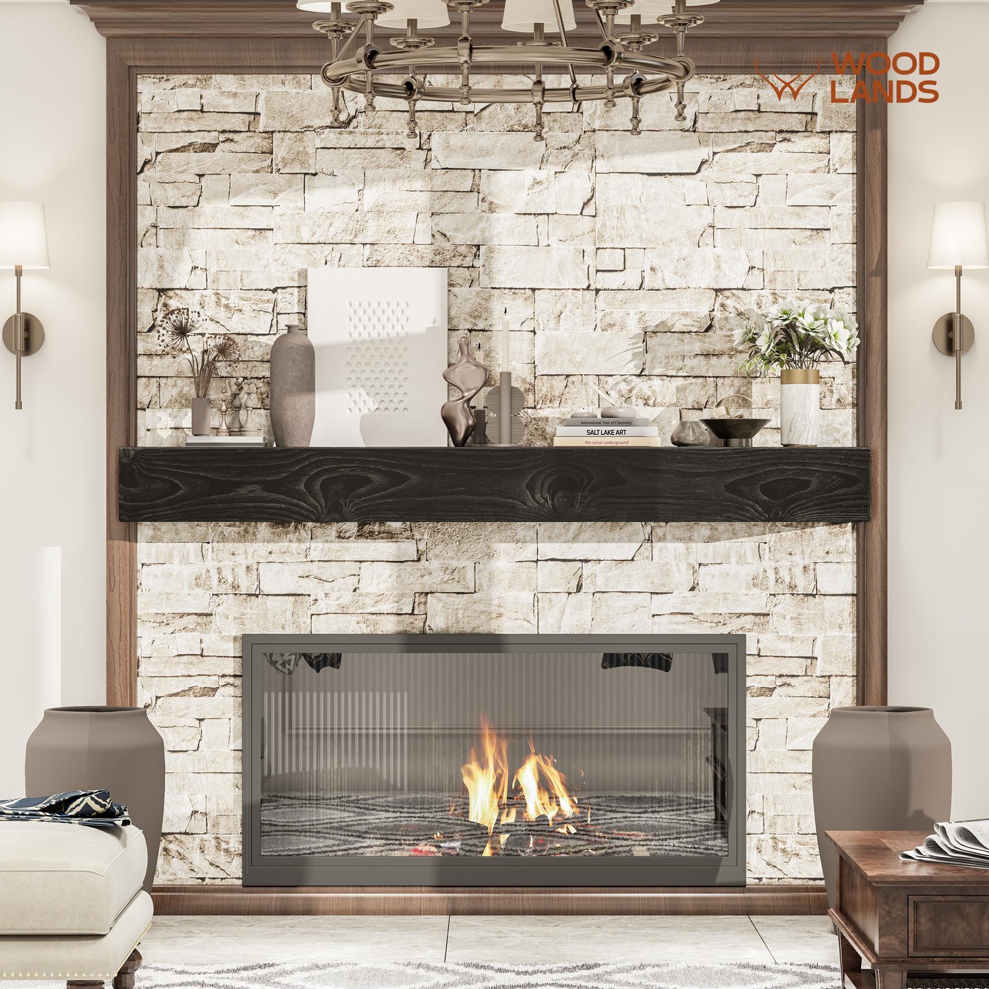 72 Inch Floating Fireplace Mantel Shelf - Rustic Wood Wall Mounted Mantle for Over Fireplace, Handcrafted Farmhouse Espresso Fireplace Shelf (72