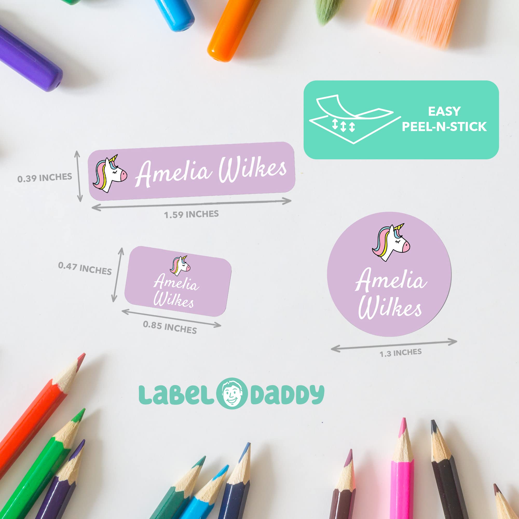 Custom Waterproof Name Labels for Kids - Unicorn Design, 128 Pack | School, Shoes & Lunch Box Labels