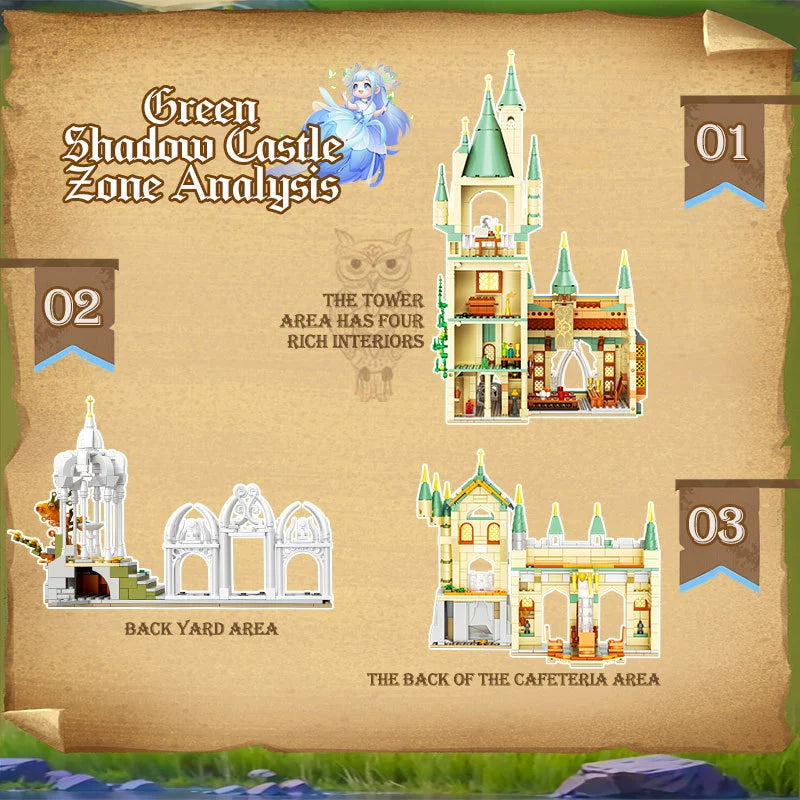 1515pcs ZHEGAO 643000 Green Shadow Castle Building Blocks - Micro Bricks for Creative Castle Models - Perfect for DIY Projects, Gifts & Collectors