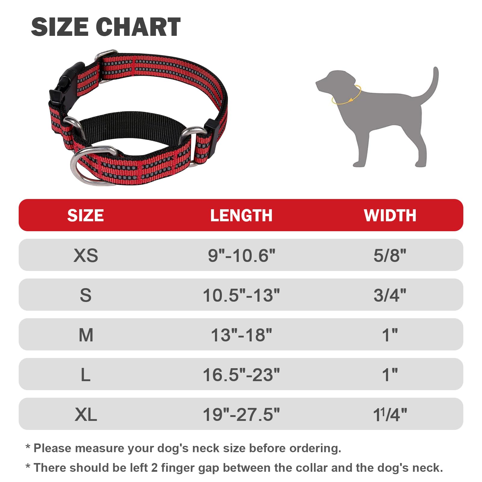 Hikiko Reflective Martingale Dog Collar with Quick Release Buckle - Adjustable No Slip Training Collar for Small Dogs (Red) | Perfect for Night Walks, Obedience Training & Daily Use