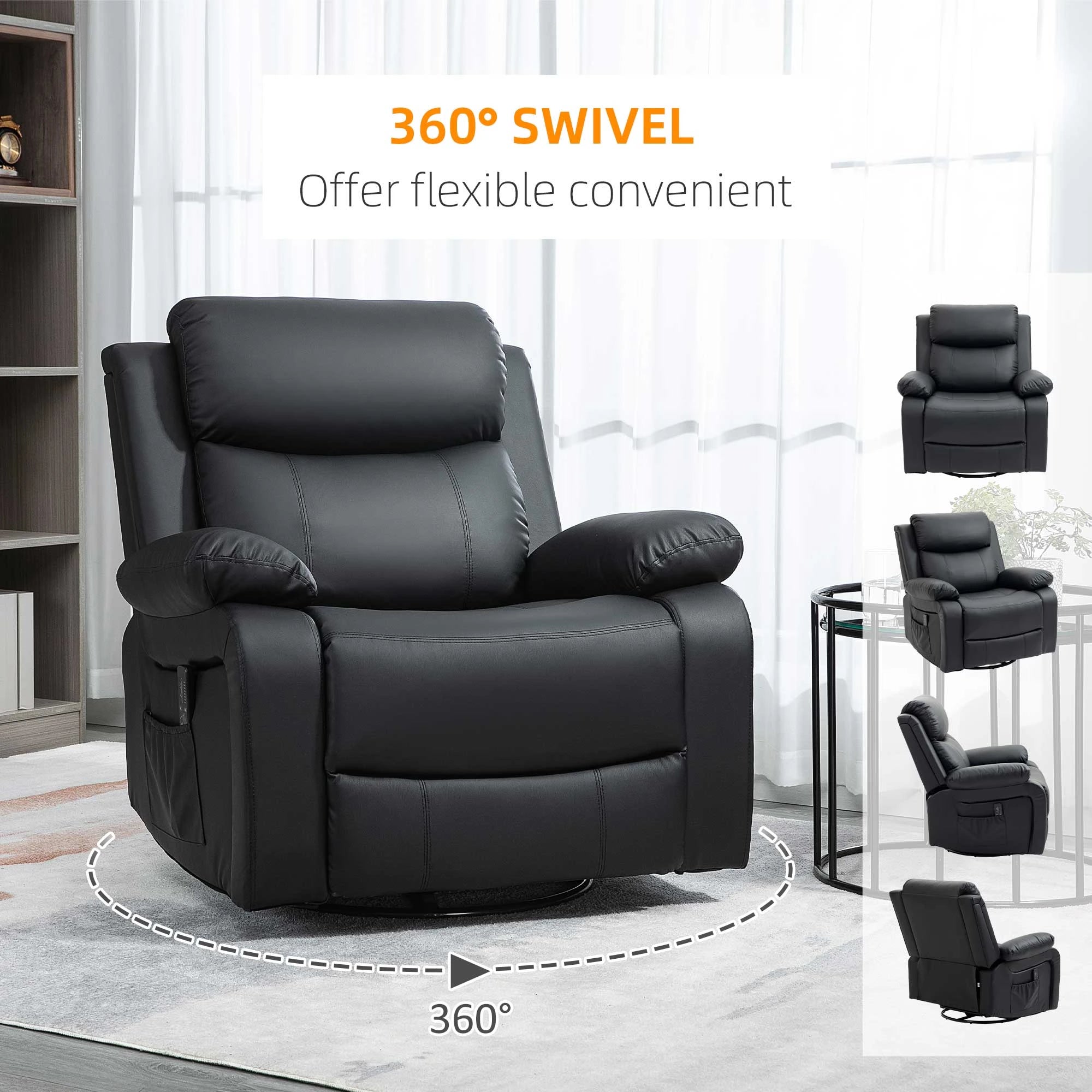 Premium Faux Leather Vibration Massage Reclining Swivel Chair - 3 Color Options for Home, Office & Gaming Relaxation