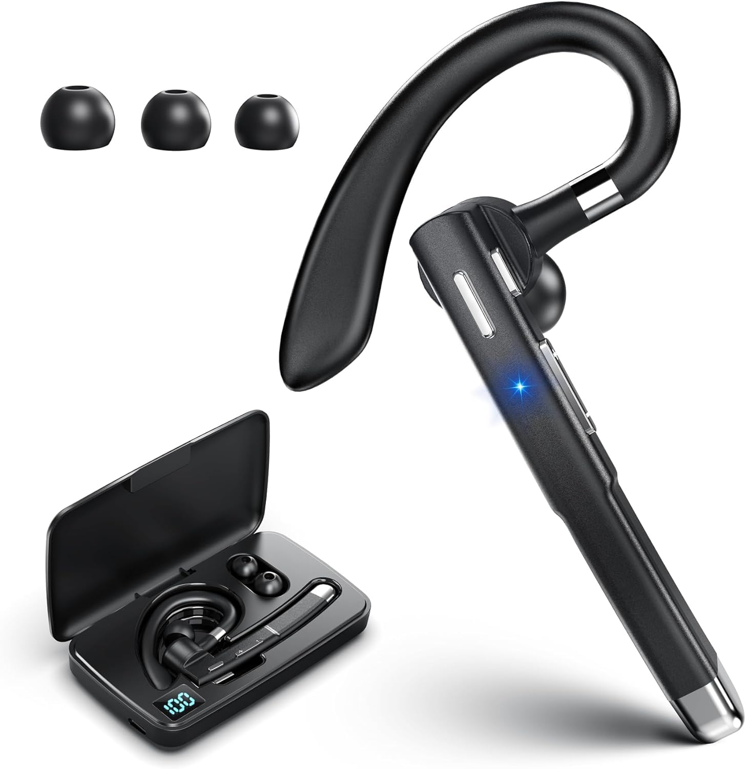 Wireless Bluetooth Earpiece with Microphone, V5.3 Hands-Free In-Ear Headset for Phone Calls - USB-C Charging, IPX5 Waterproof, Compatible with Android/iOS - Perfect for Driving, Business Meetings, Office Work & Remote Communication