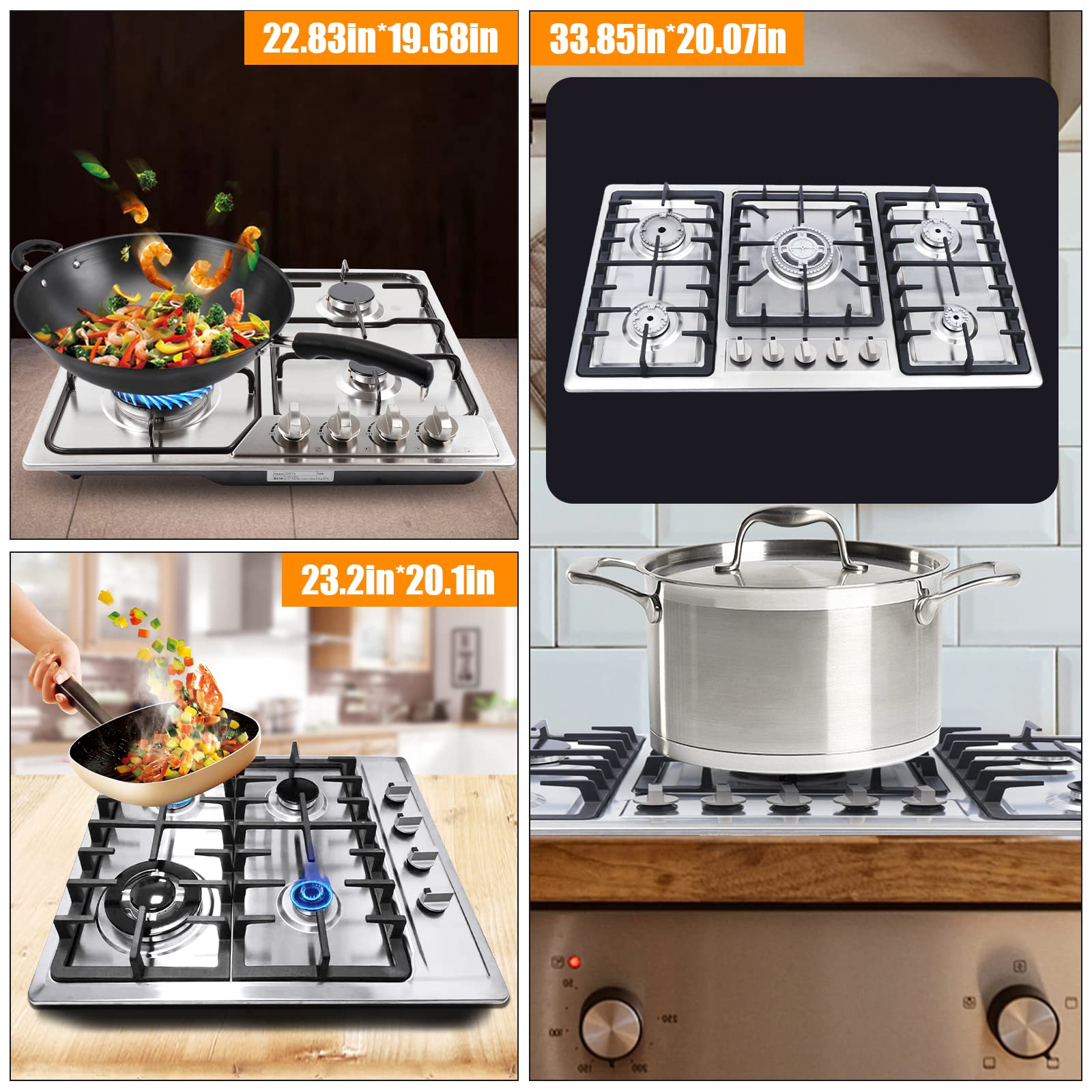 5 Burner Built-in Gas Stove Cooktop with Flameout Protection - Stainless Steel NG/LPG Compatible for RV & Home Kitchen - Perfect for Camping, Cooking & Outdoor Adventures