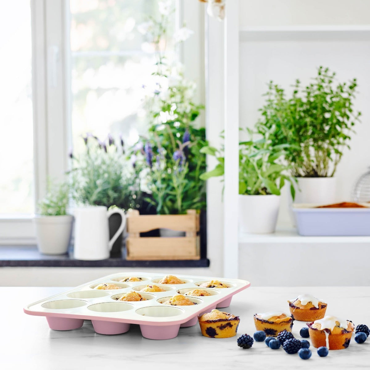 GreenLife Ceramic Nonstick Muffin Pan - 12 Cup Non-Toxic Bakeware, Dishwasher Safe, Pink Baking Tray for Cupcakes, Muffins & More - Perfect for Home Baking, Parties & Gifts