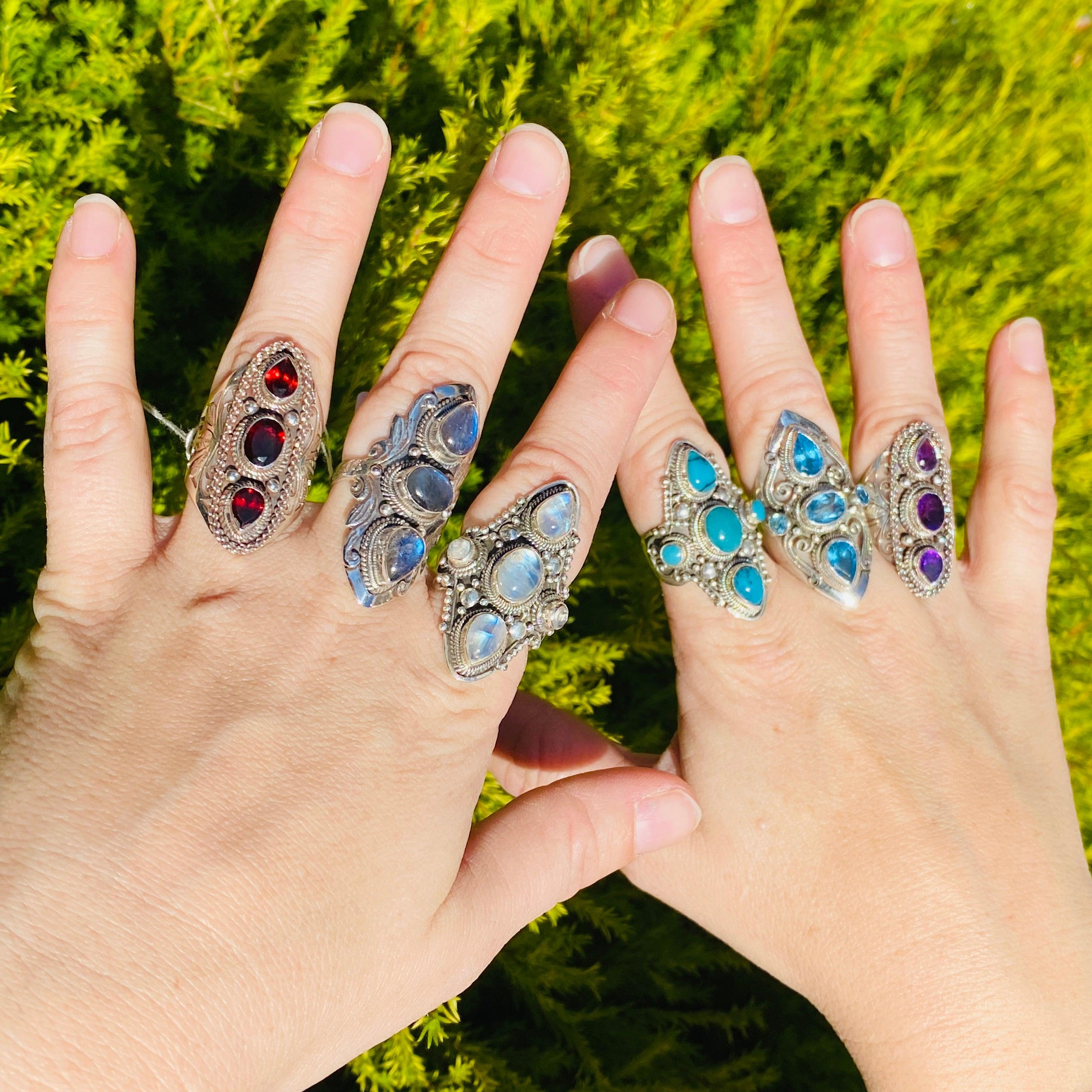 Boho Style Labradorite Multi-Stone Ring Size 7.5 - Handmade Sterling Silver Adjustable Statement Jewelry for Women, Perfect for Festivals, Weddings & Boho Fashion