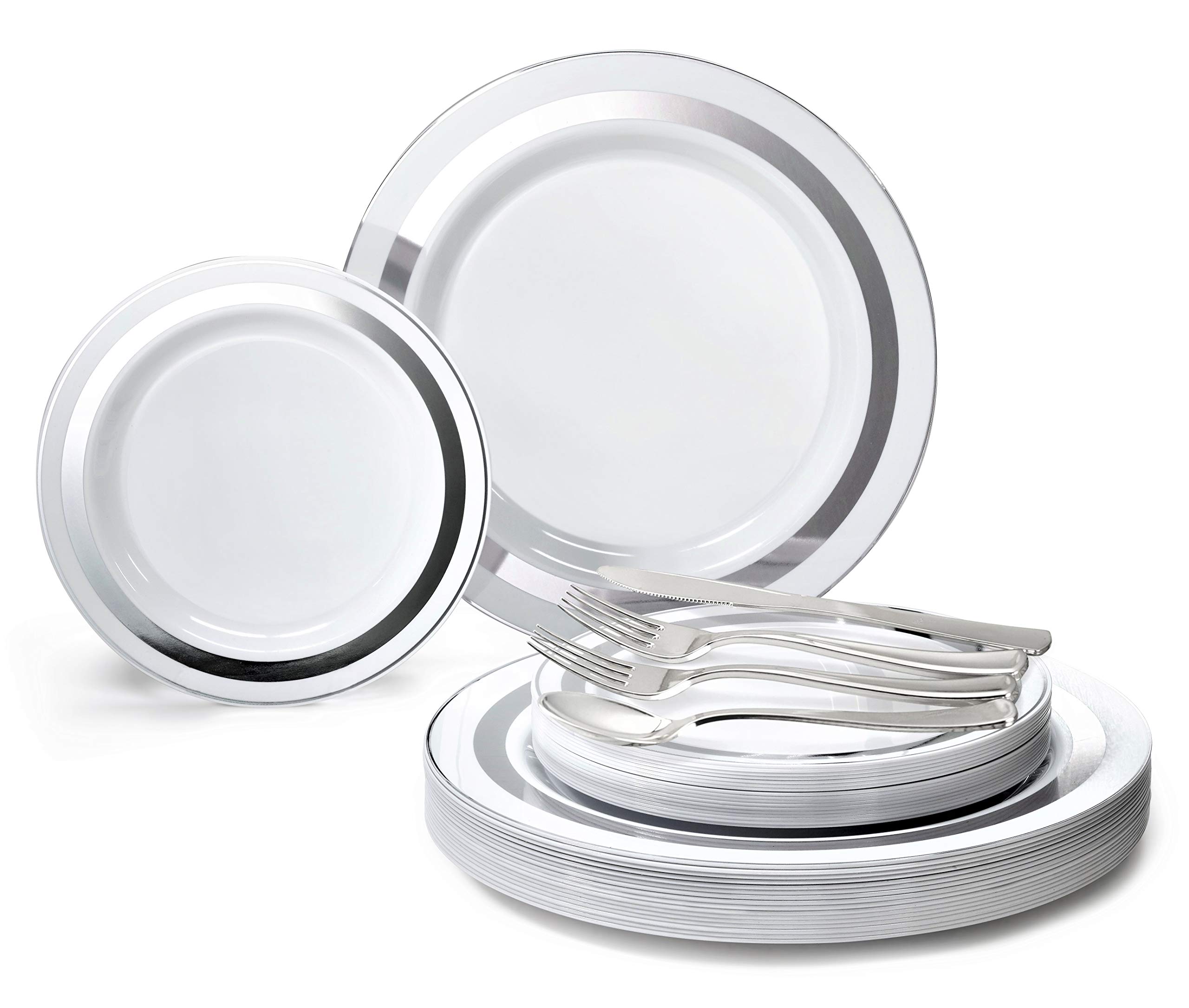360-Piece Wedding Disposable Plastic Plate & Silverware Set (60 Guests) - 10.5