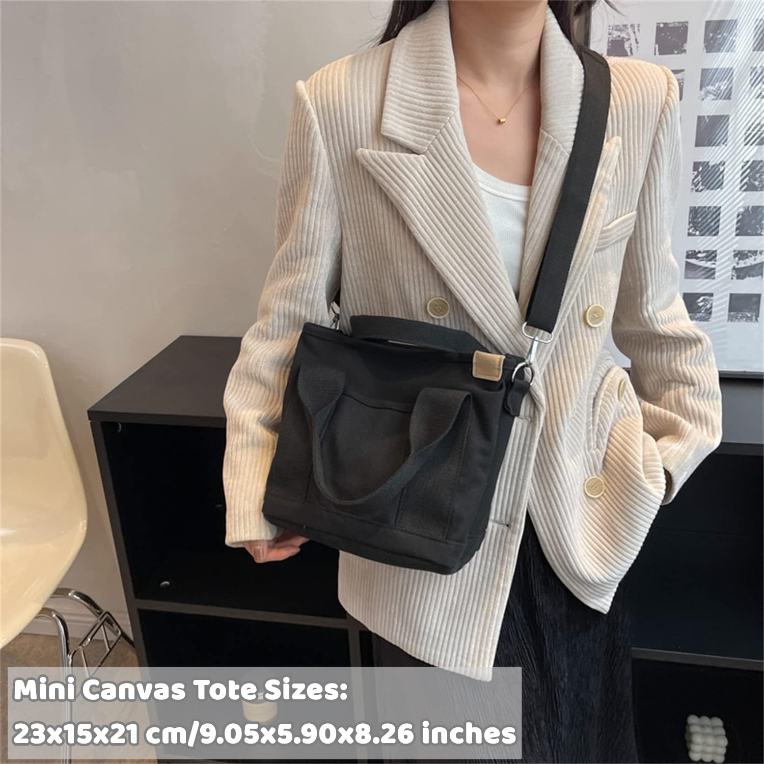 Women's Canvas Tote Bag with Zipper - Crossbody Purse for Daily Use