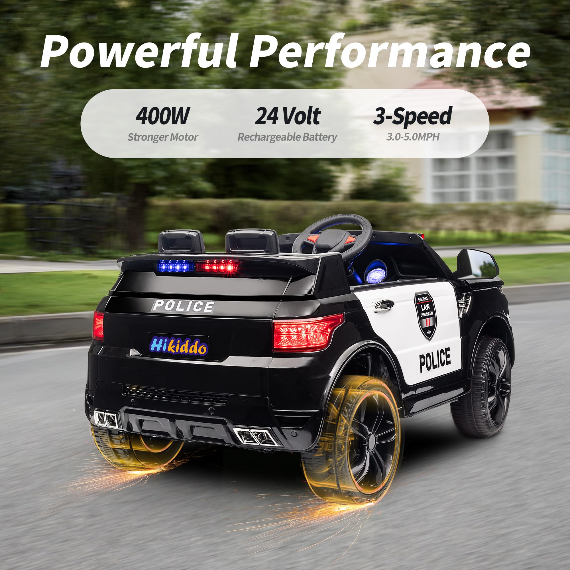 24V Electric Police Ride-On Toy Car for Kids with Remote Control, 400W Motor & 5mph Max Speed - Black | Outdoor Play, Birthday Gift, Pretend Play for Toddlers & Children