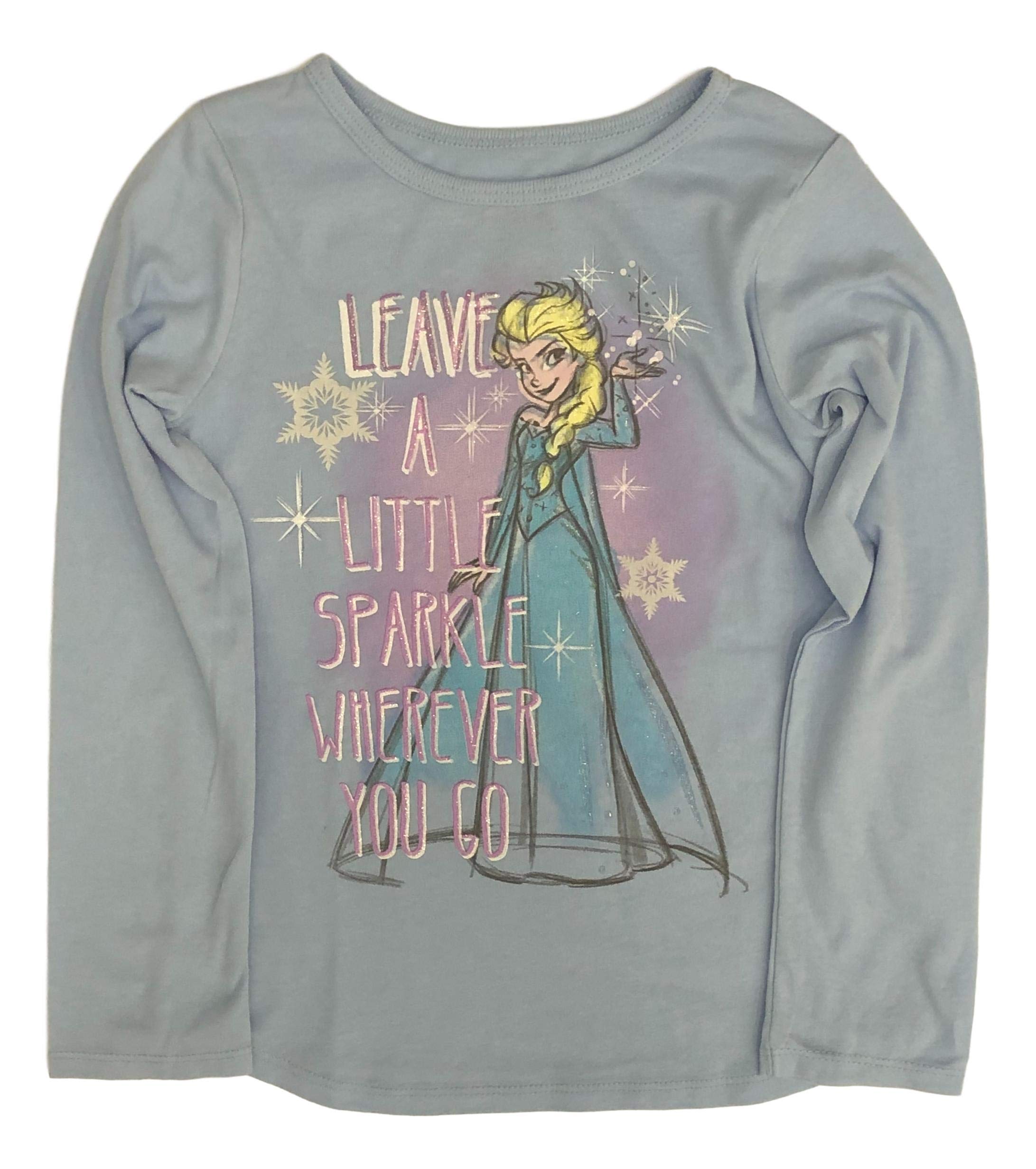Disney Frozen Elsa Sparkle T-Shirt for Toddler Girls - Long Sleeve Blue Princess Tee for Dress Up, Birthday Party & Cosplay