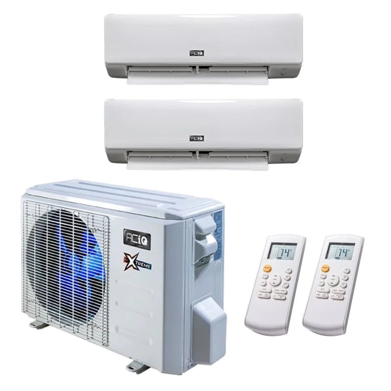 ACiQ Extreme Series 18,000 BTU 2 Zone 22 SEER2 Wall Mounted Mini Split Air Conditioner & Heat Pump System (12K + 12K) - Perfect for Home, Office, and Small Business Cooling & Heating