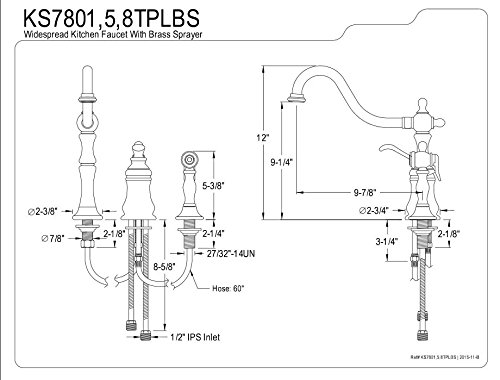 Kingston Brass KS7805TPLBS Templeton 8-Inch Widespread Kitchen Faucet with Brass Sprayer - Oil Rubbed Bronze Finish | Perfect for Farmhouse & Traditional Style Kitchens