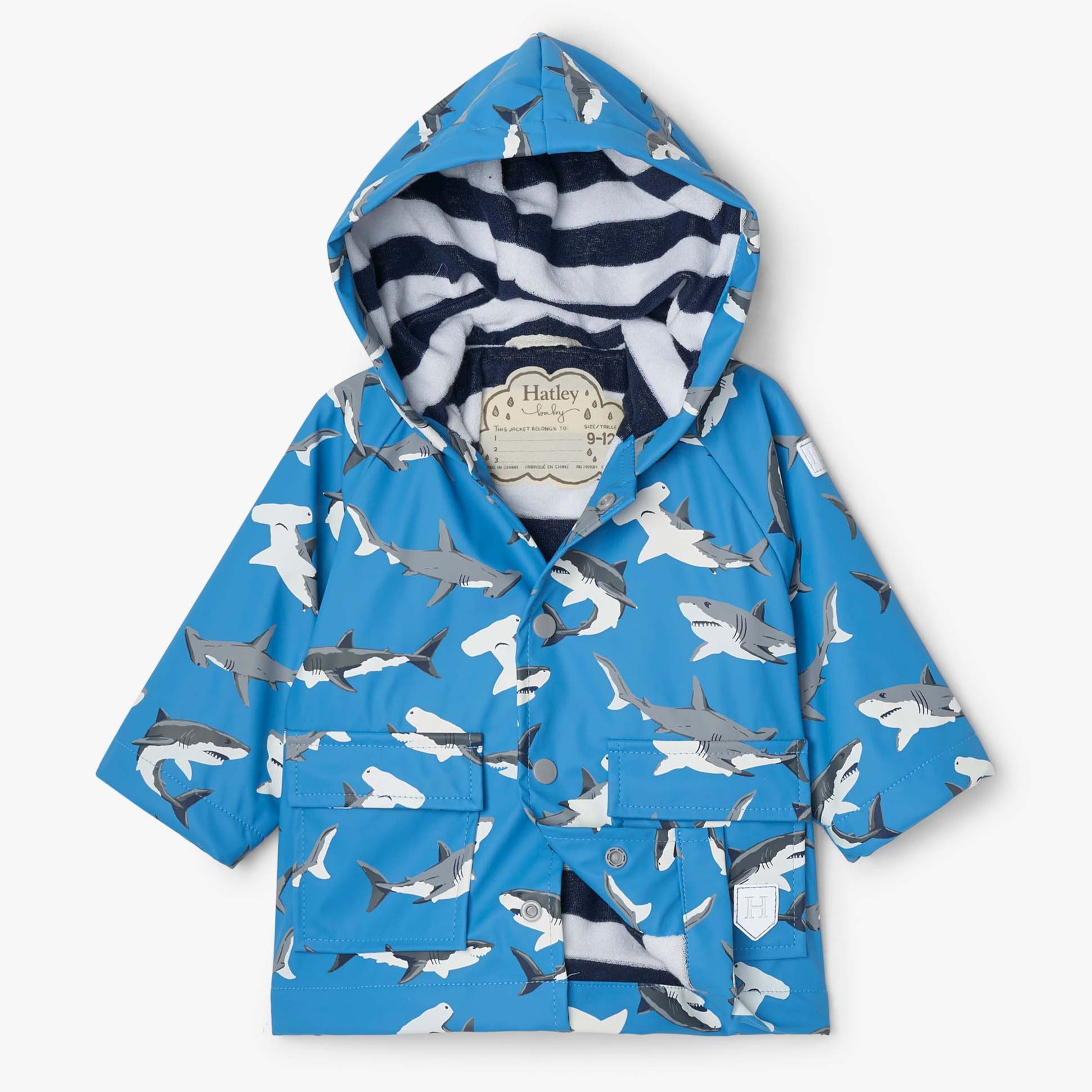 Hatley Deep Sea Shark Color Changing Baby Raincoat - Waterproof Toddler Rain Jacket for Boys & Girls - Fun Outdoor Play in Rainy Weather