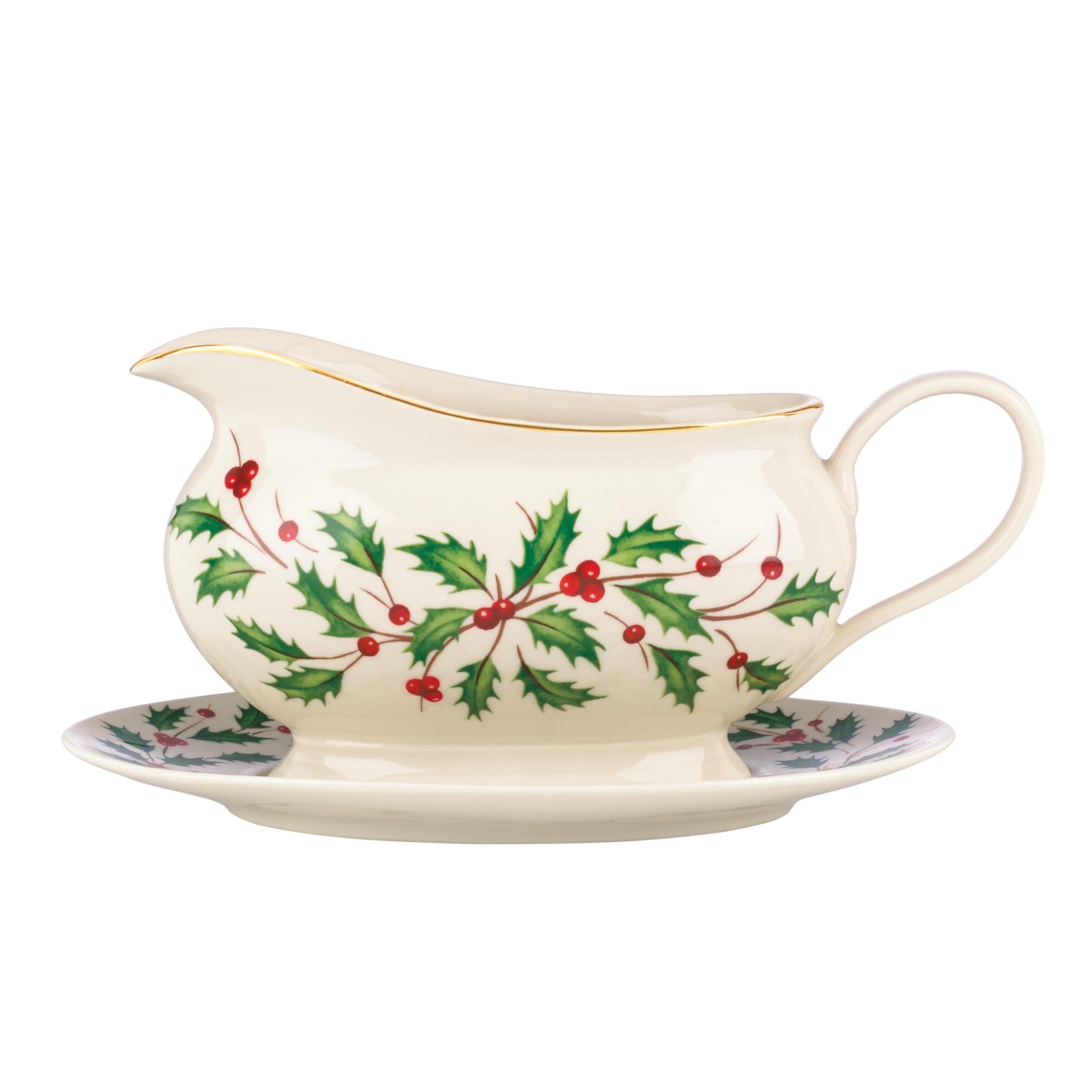 Lenox 843318 Holiday Gravy Boat with Stand - Elegant Christmas Serving Dish for Turkey, Ham & Holiday Dinners - Perfect for Thanksgiving, Christmas & Family Gatherings