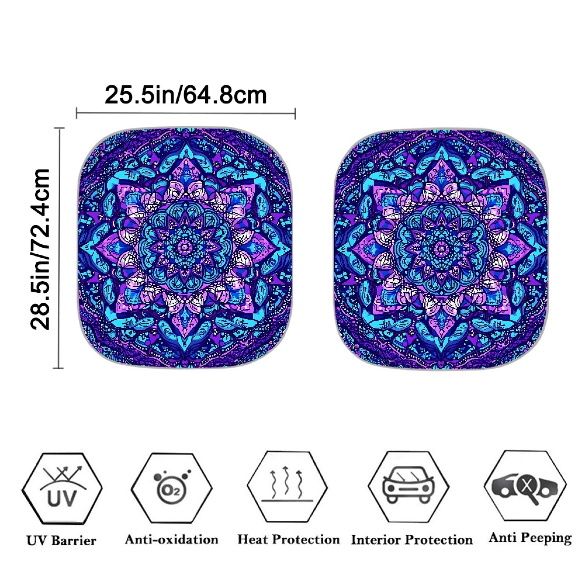 Mandala Purple Car Windshield Sun Shade - UV Protection Sun Visor for Auto Front Window - Perfect for Road Trips & Outdoor Travel - Easy Foldable Sunshield for Sedans, SUVs, Trucks