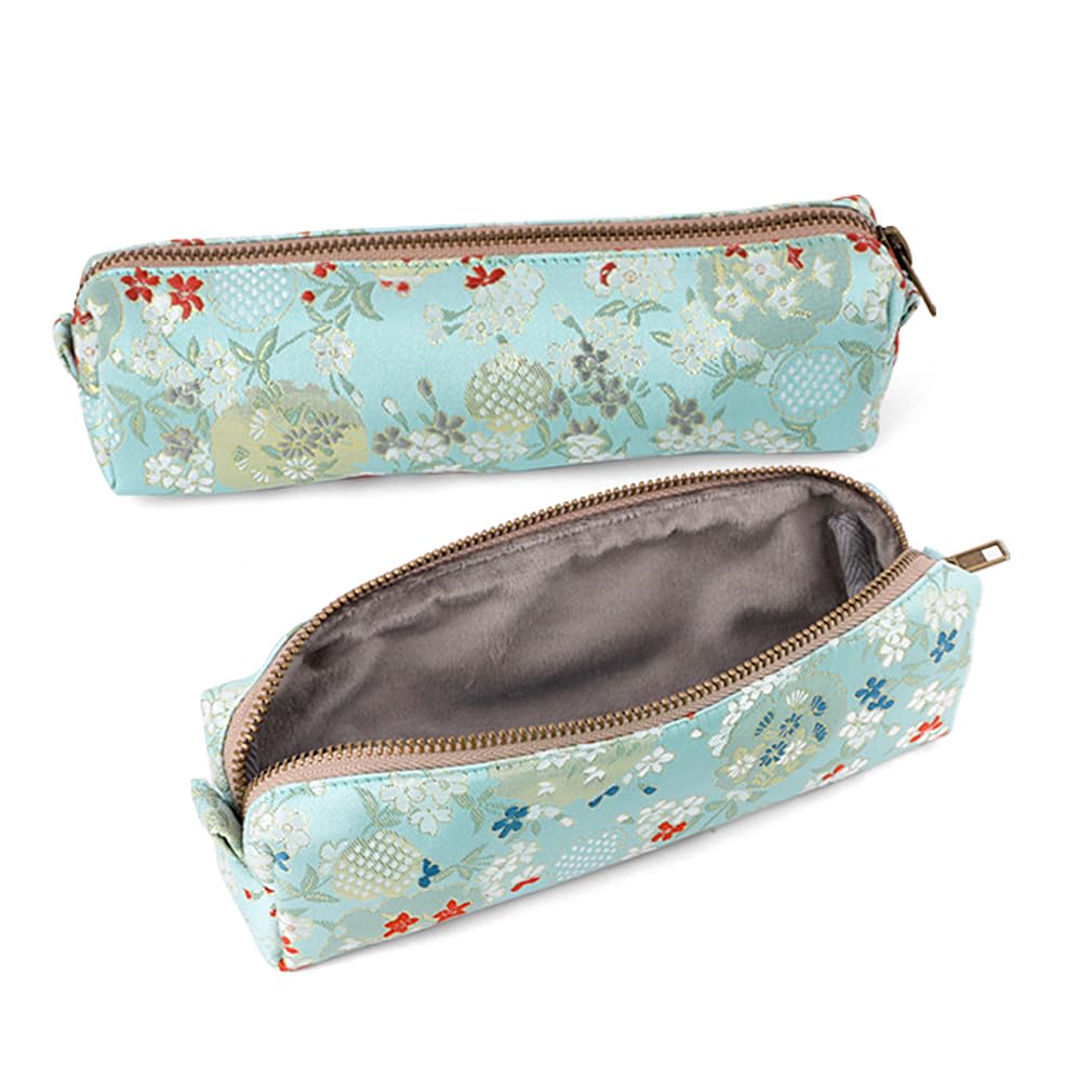 Vintage Embroidery Pencil Case - Women's Makeup & Office Organizer Bag (Blue) for Work & Travel