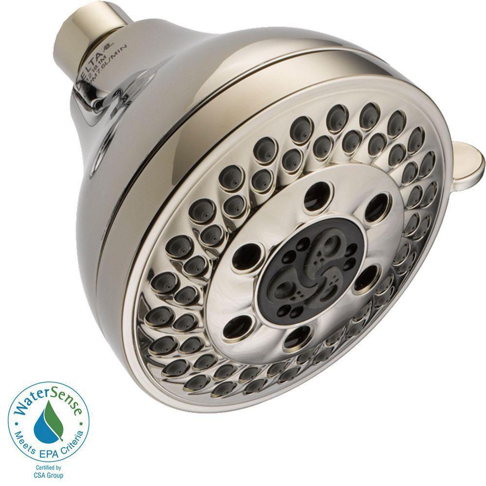 Delta 5-Spray 4 1/8 Inch H2OKinetic Water-Saving Shower Head in Polished Nickel - High Pressure Rainfall Shower for Spa-Like Bathroom Experience (Model 667531)