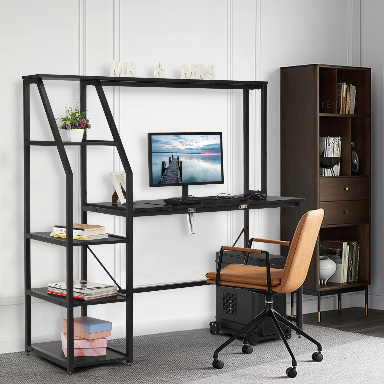 Tilting Drafting Table with Storage Shelves - Adjustable Drawing Desk for Artists & Architects | Computer Workstation, Writing Table with Non-Slip Bar | Perfect for Home Office, Studio & Craft Room