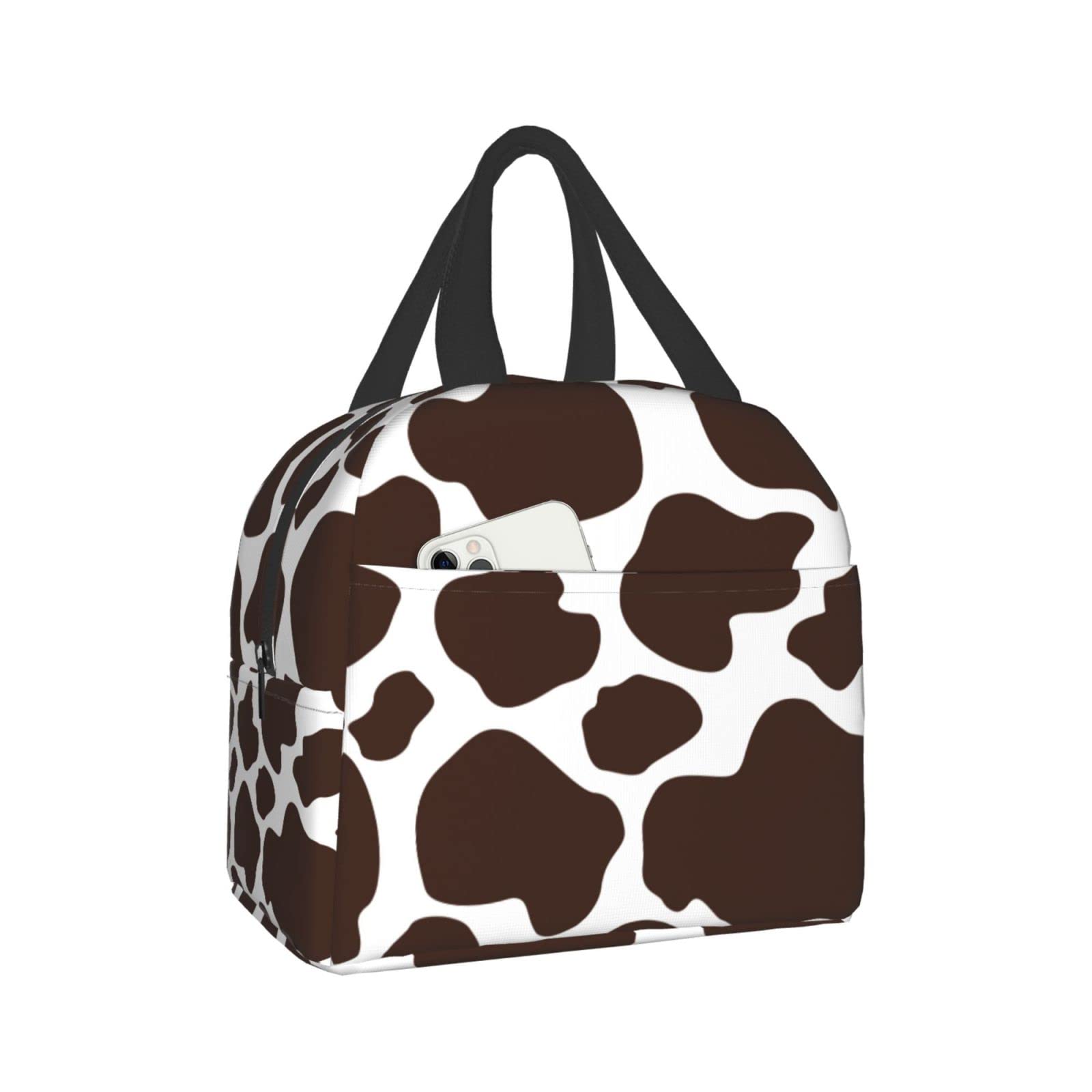 Insulated Cow Print Brown Lunch Bag - Reusable & Portable Meal Container for Men & Women - Perfect for Work, Travel, Picnic & Outdoor Activities