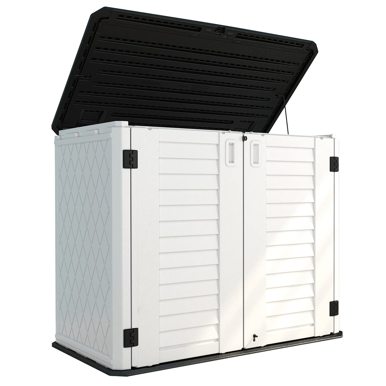 HOMSPARK Outdoor Storage Shed - Weatherproof Horizontal Storage Box with Lock & Floor for Yard, Garden & Patio - Durable Cream White Shed for Toys, Tools & Accessories - Perfect for Backyard Organization & Seasonal Storage