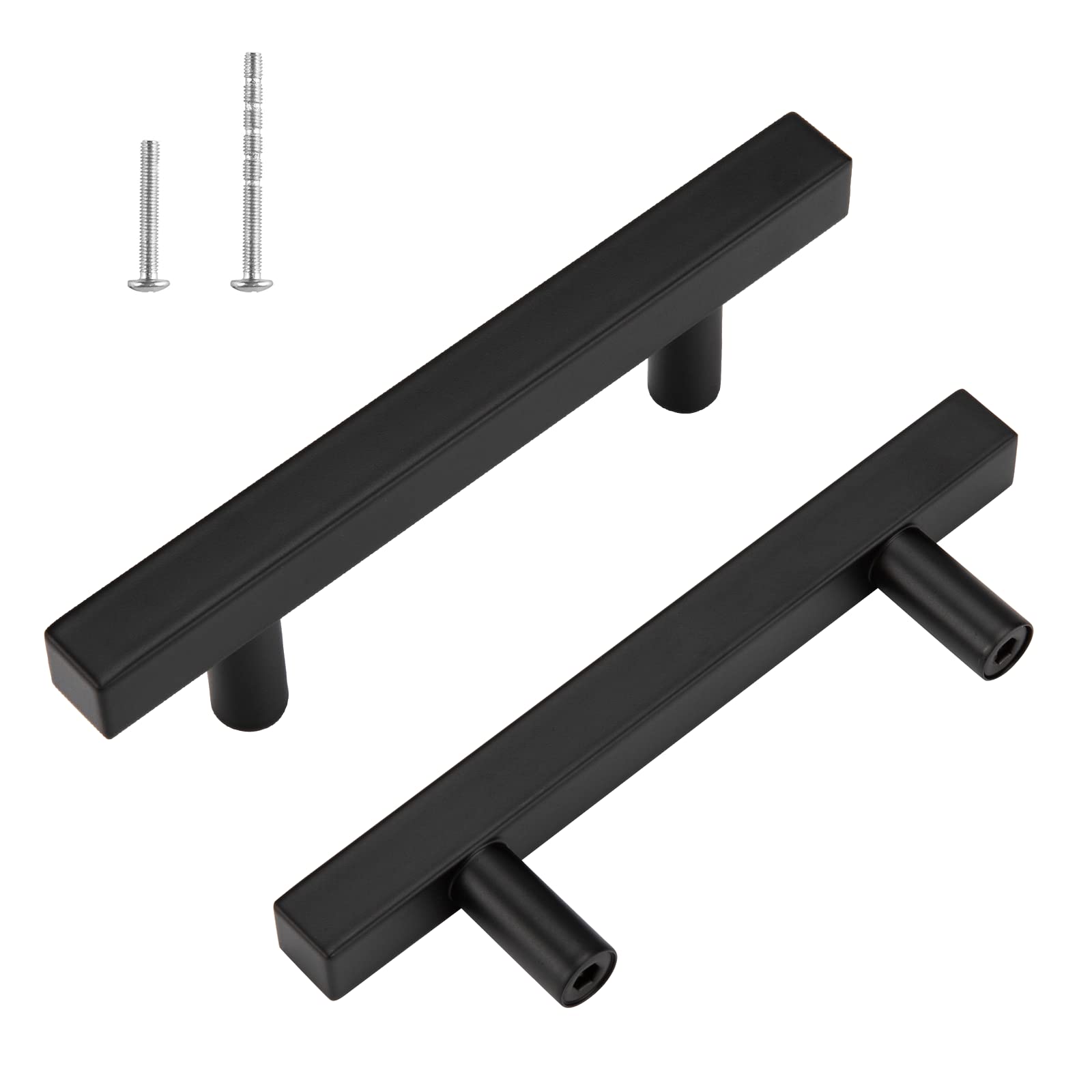 Leulan 10 Pack Matte Black Kitchen Cabinet Handles - 3 Inch Hole Centers, Stainless Steel Cupboard Handles for Modern Cabinets | Durable Hardware for Kitchen, Bathroom & Office Storage