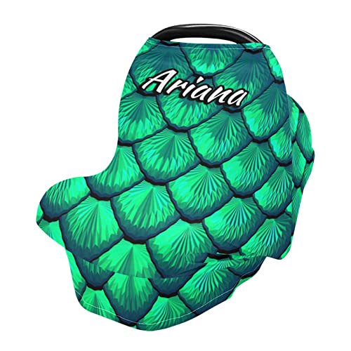 Custom Mermaid Dragon Scale Stretchy Baby Car Seat Canopy - Personalized Infant Stroller Cover & Nursing Cover for Newborn Breastfeeding - Multi-Use Baby Carrier Protection for Car, Stroller & Outdoor Activities