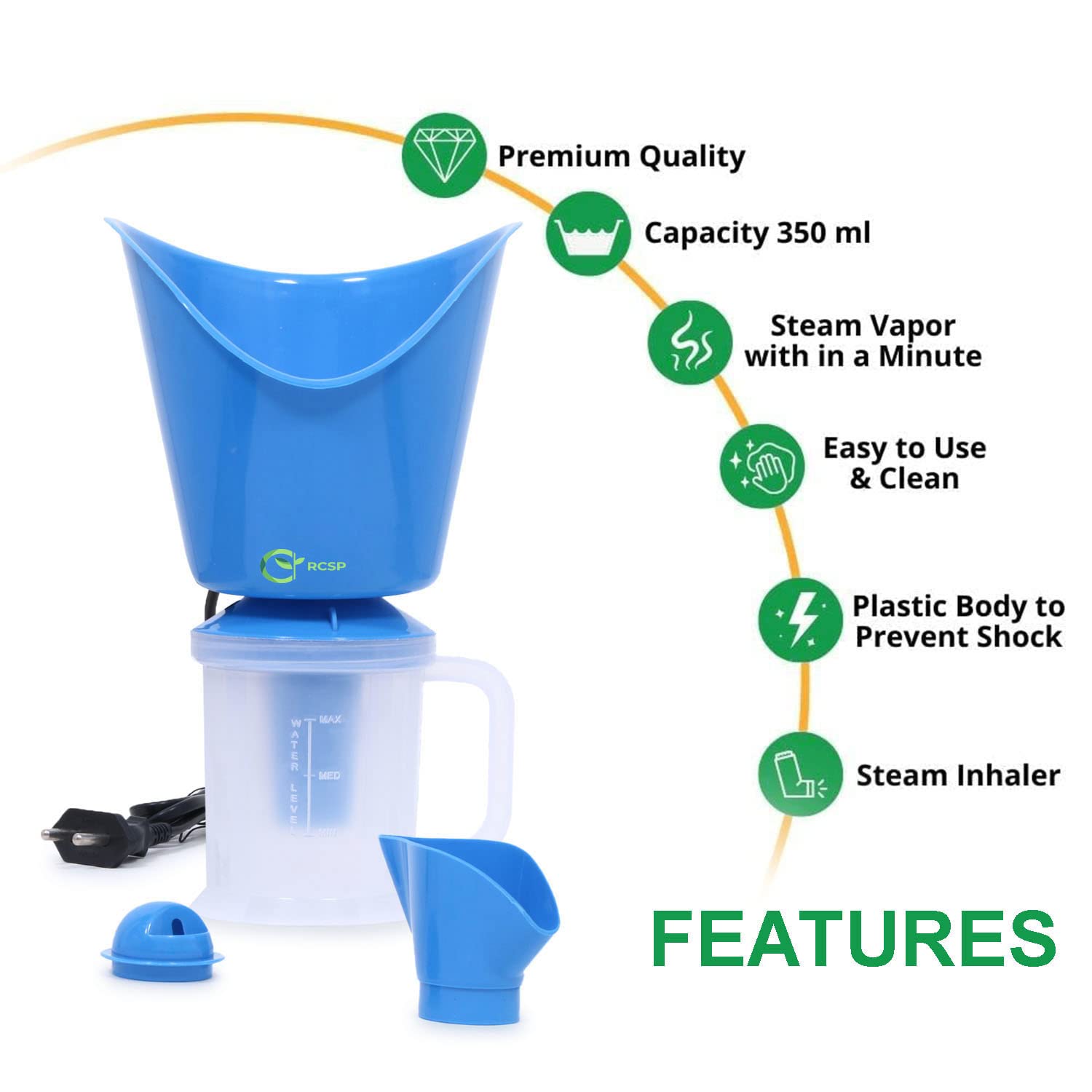 RCSP Vaporizer Steamer Machine - Facial Steamer & Inhaler for Glowing Skin, Cold & Cough Relief - All-in-One Vaporiser for Kids & Adults (Blue) | Perfect for Home Spa, Aromatherapy & Respiratory Care