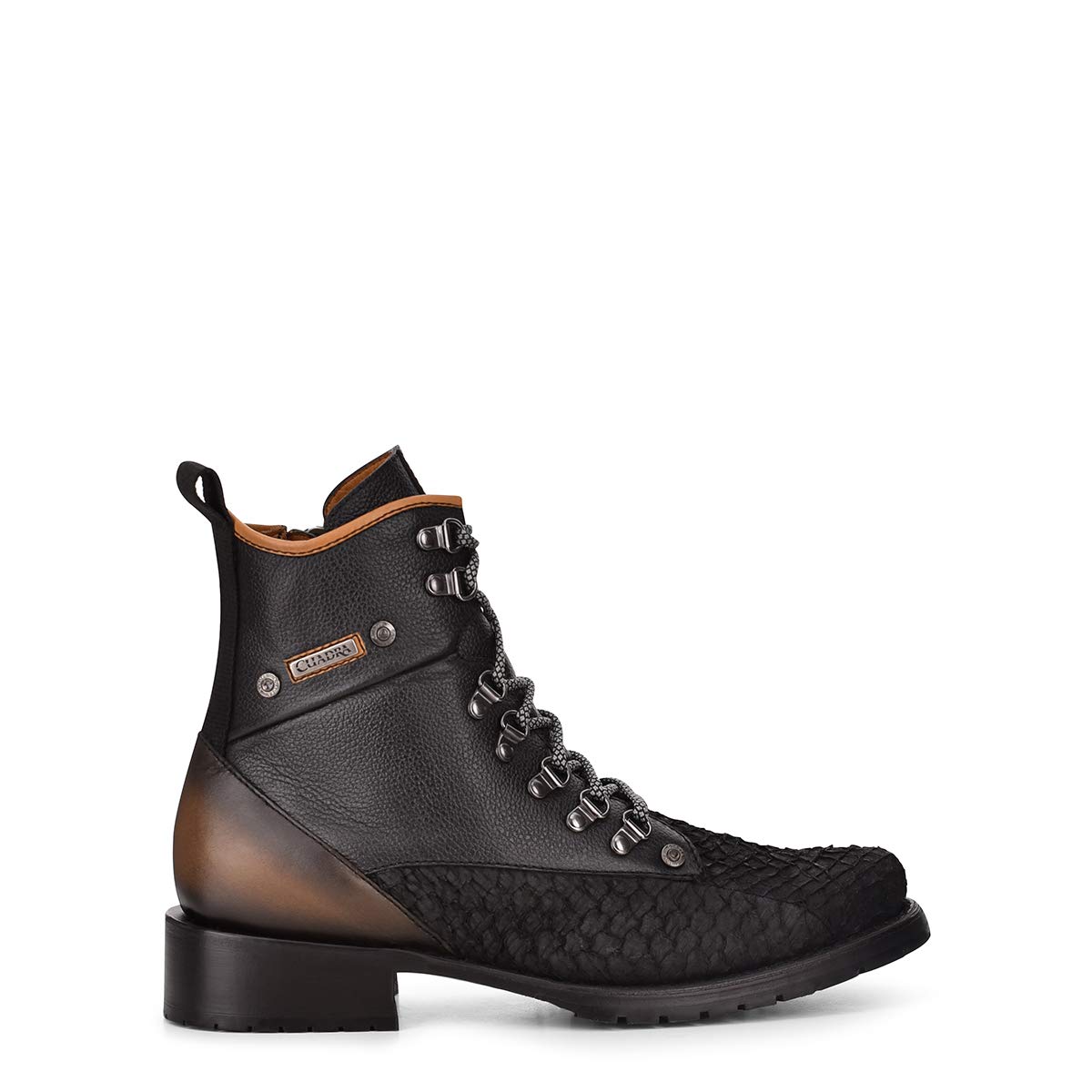 CUADRA Men's Mining Boots - Genuine Pirarucu & Bovine Leather Work Boots with Lace-Up & Side Zipper - Durable Safety Footwear for Construction, Mining & Outdoor Work