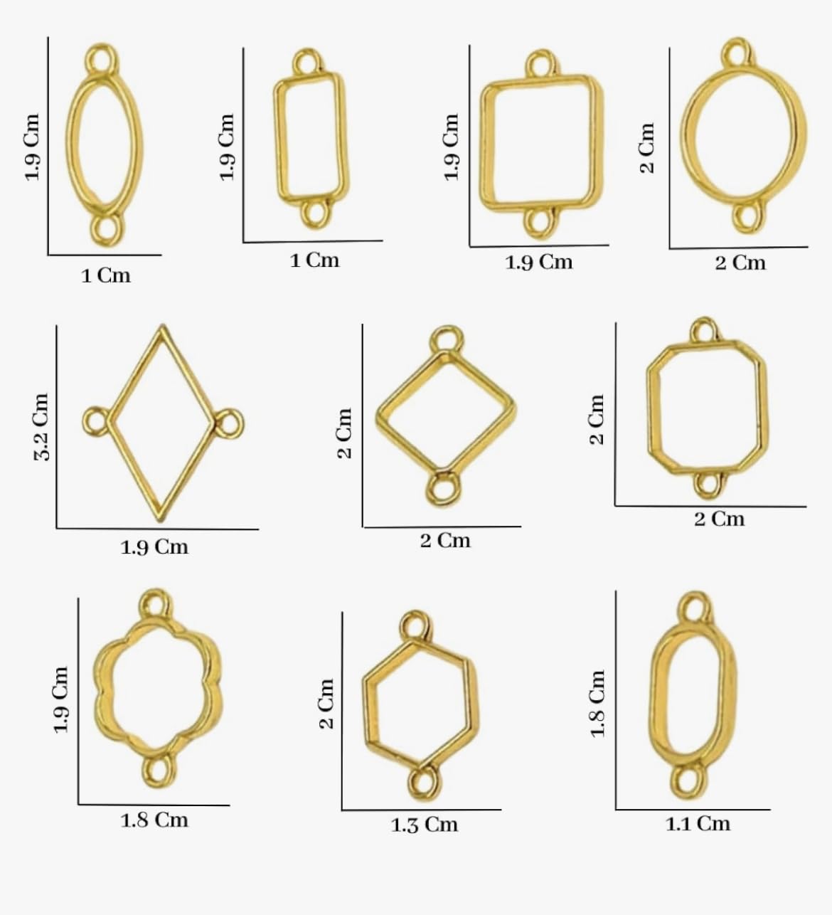 IRIKA 20-Piece Bracelet Bezels Set (10 Gold + 10 Silver, Assorted Shapes) for Resin Jewelry Making, DIY Crafts, Rakhi Bracelets - Perfect for Handmade Resin Art, Pendants, and Gift Making Projects