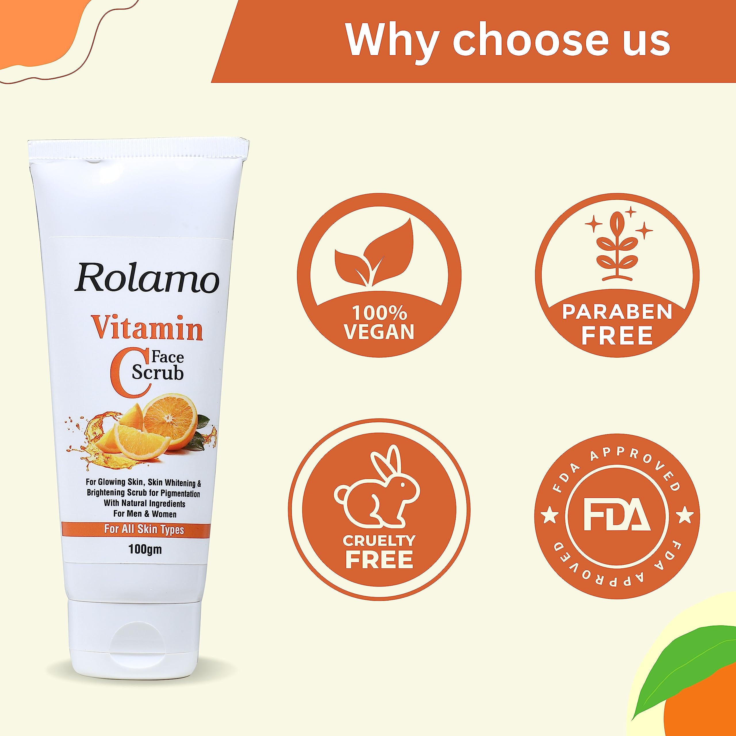 Rolamo Vitamin C Skincare Set - Brightening Face Wash, Moisturizer, Sunscreen, Toner & Serum for Glowing Skin (100ml Face Wash + 100ml Scrub + 30ml Serum) | Daily Anti-Aging Routine for Women & Men | Perfect for Morning & Night Skincare Regimen