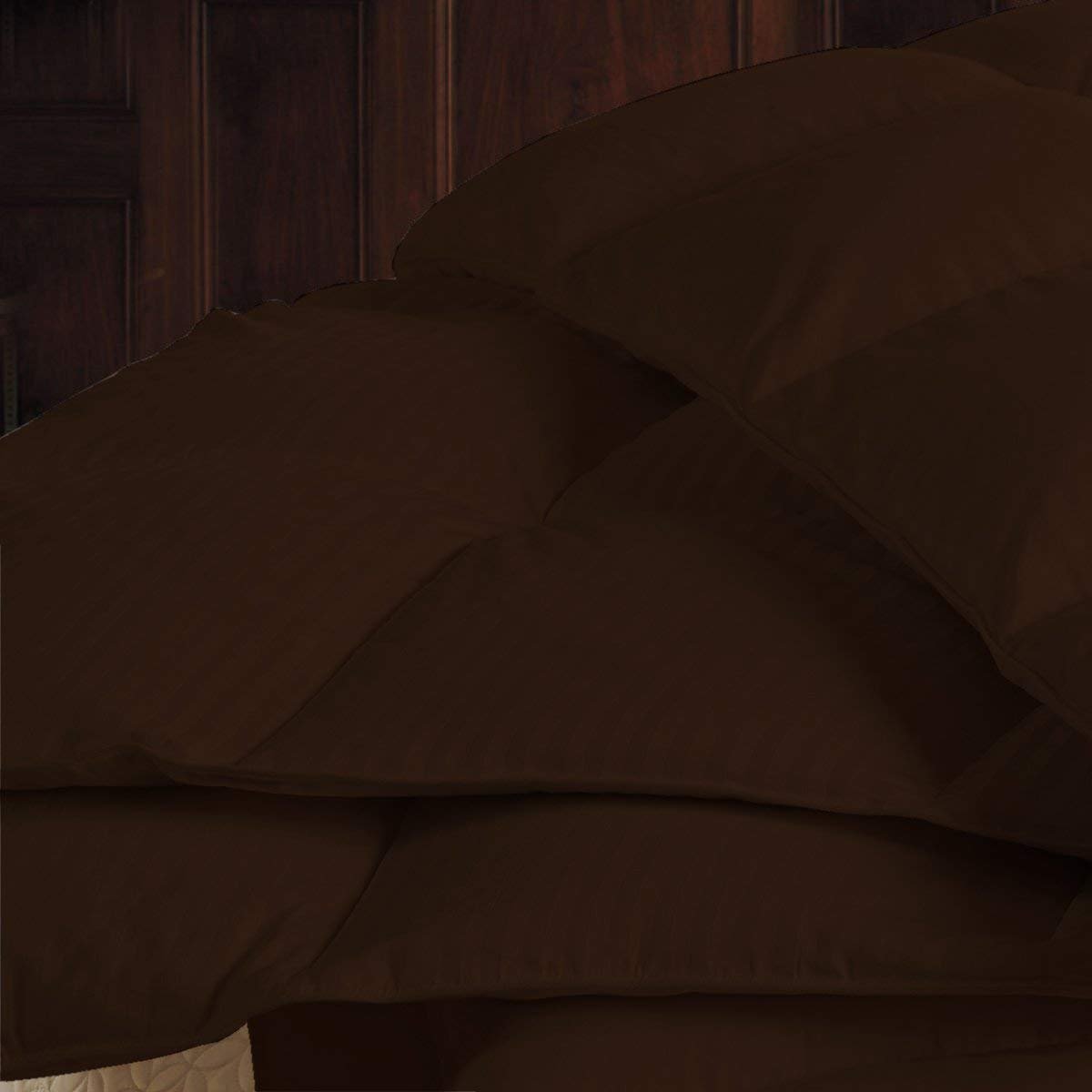 Premium 650 Thread Count Egyptian Cotton Comforter - King Size (92 x 116 Inches) - 100 GSM Microfiber Fill Box Stitched Design - Chocolate Stripe Pattern - Ultra Soft Bedding for Luxurious Sleep & Hotel-Style Comfort