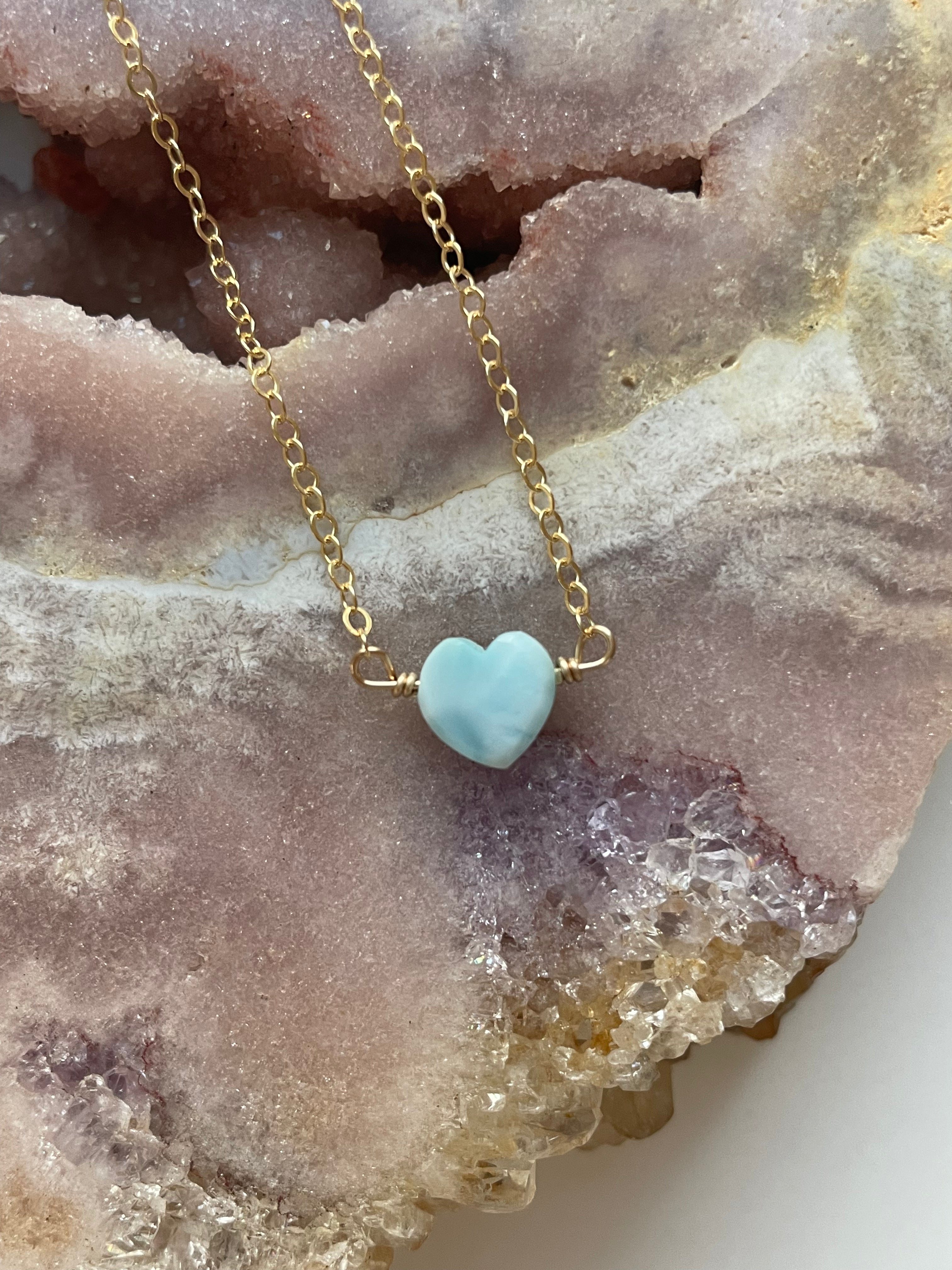Elegant Tiny Larimar Heart Pendant Necklace - Genuine Blue Gemstone Jewelry for Women - Perfect for Valentine's Day, Anniversary & Everyday Wear