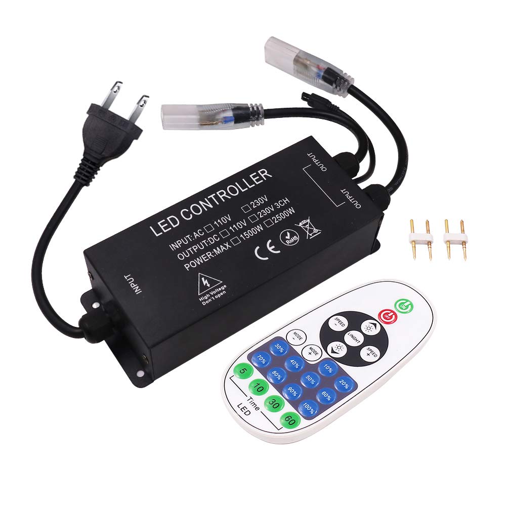 XUNATA LED Light Remote Plug-in Dimmer - 1500W AC 110V-130V Wireless Dimmer Switch for LED Strip & Neon Rope Lights with Timer - 12MM Double Connection Pin - Perfect for Home Theater, Bedroom Lighting & DIY Projects