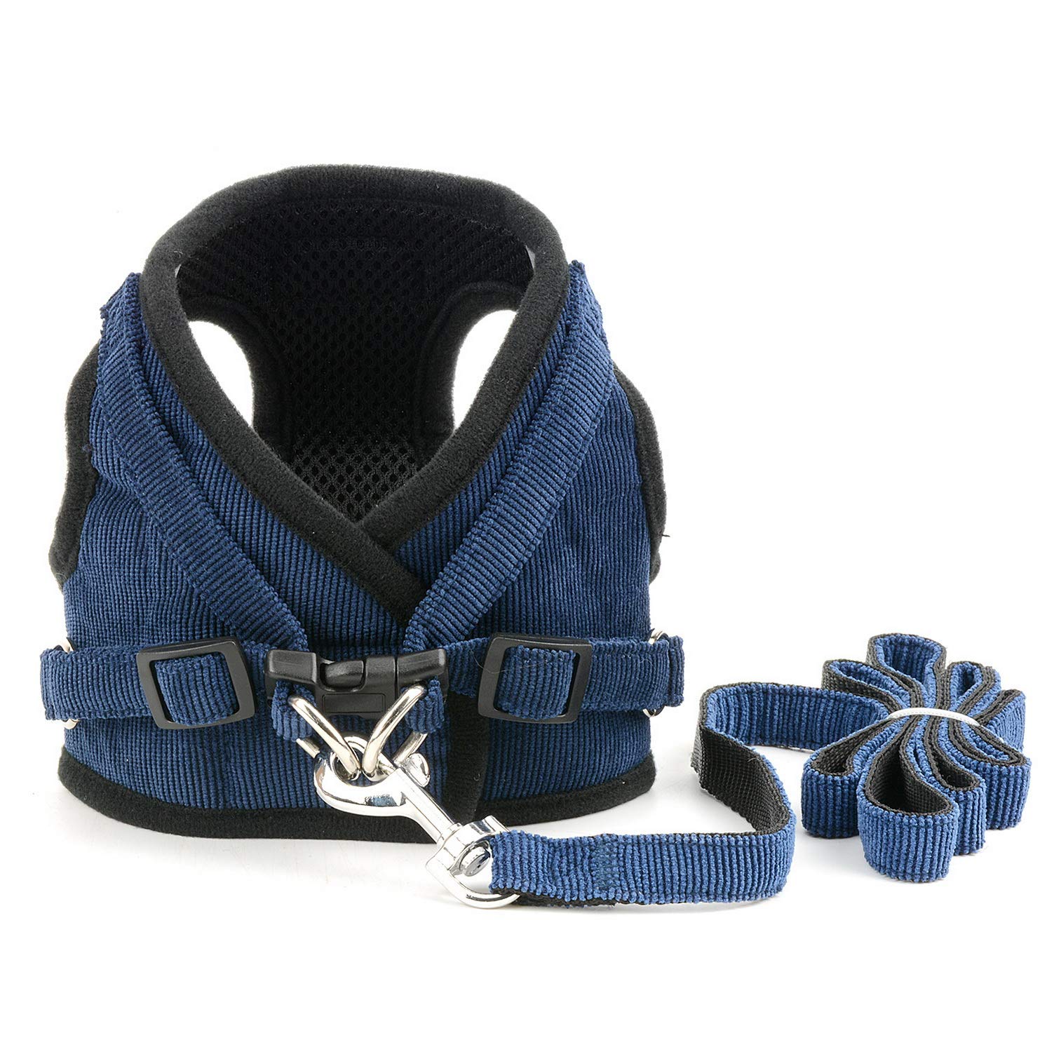 Escape-Proof Reflective Corduroy Cat Harness with Leash - Soft Mesh Padded, Adjustable No-Pull Design for Safe Walking | Blue XS | Perfect for Night Walks, Outdoor Adventures & Training Small Puppies/Kittens