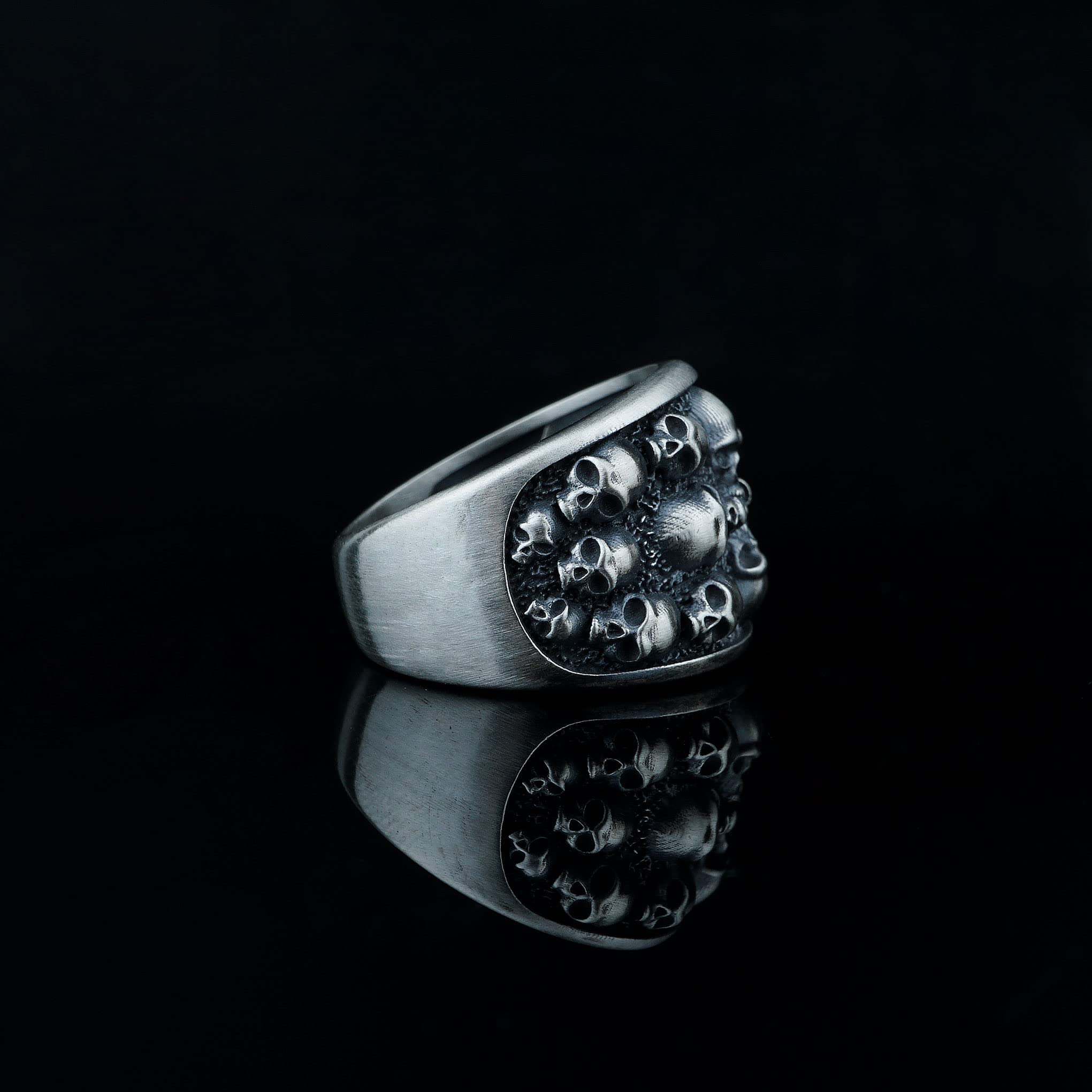 Handmade Sterling Silver Skull Head Ring for Men - Gothic Biker Jewelry, Graveyard Style Band - Perfect for Motorcycle Riders, Rock Music Fans & Halloween Costumes (Size 14)