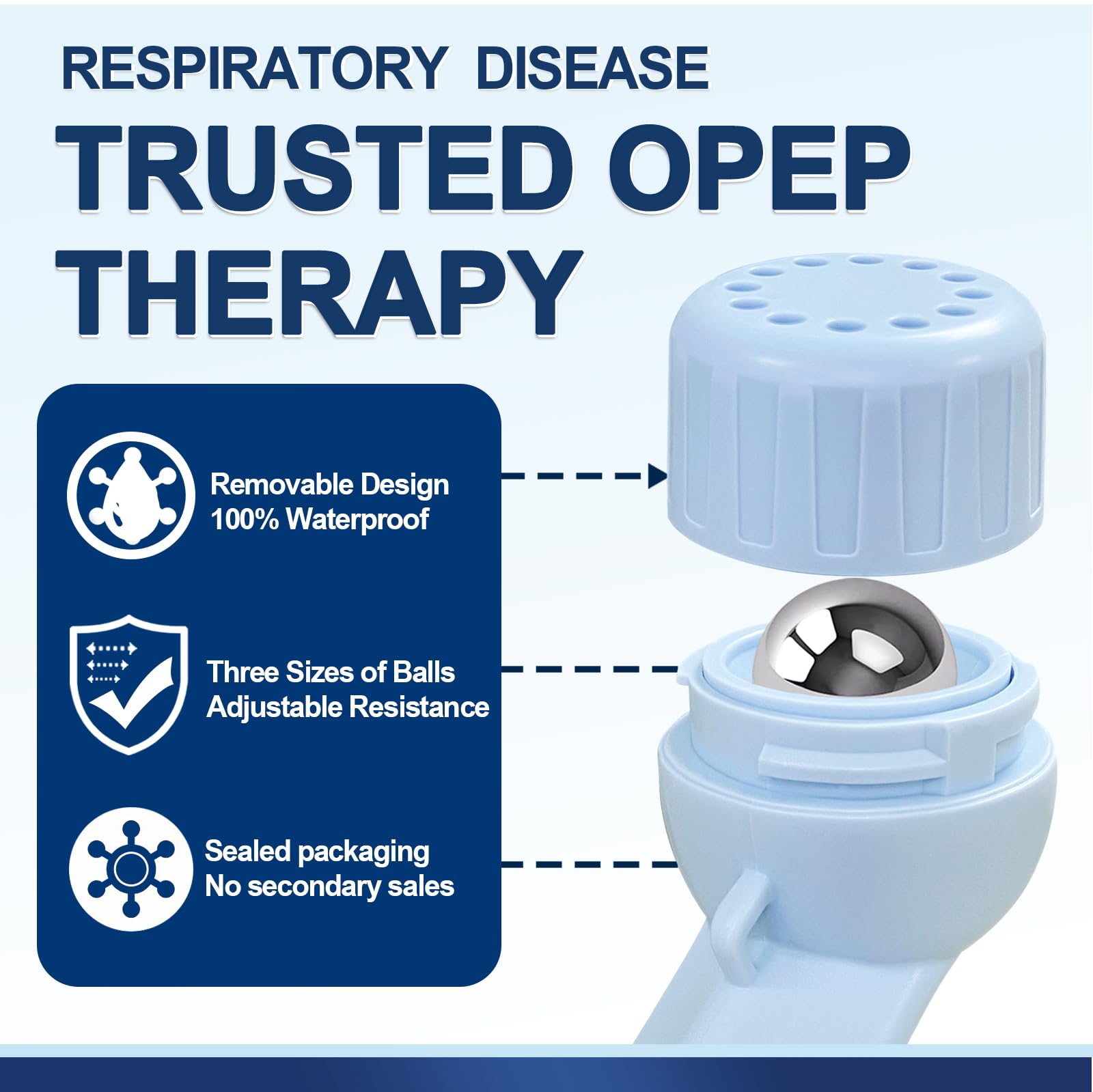 Mucus Clearance & Lung Expansion Device - Flutter Valve Mucus Remover for COPD, Cystic Fibrosis & Asthma Relief - Portable Breathing Exerciser to Strengthen Lungs (Light Blue) - Ideal for Post-Surgery Recovery & Respiratory Therapy at Home