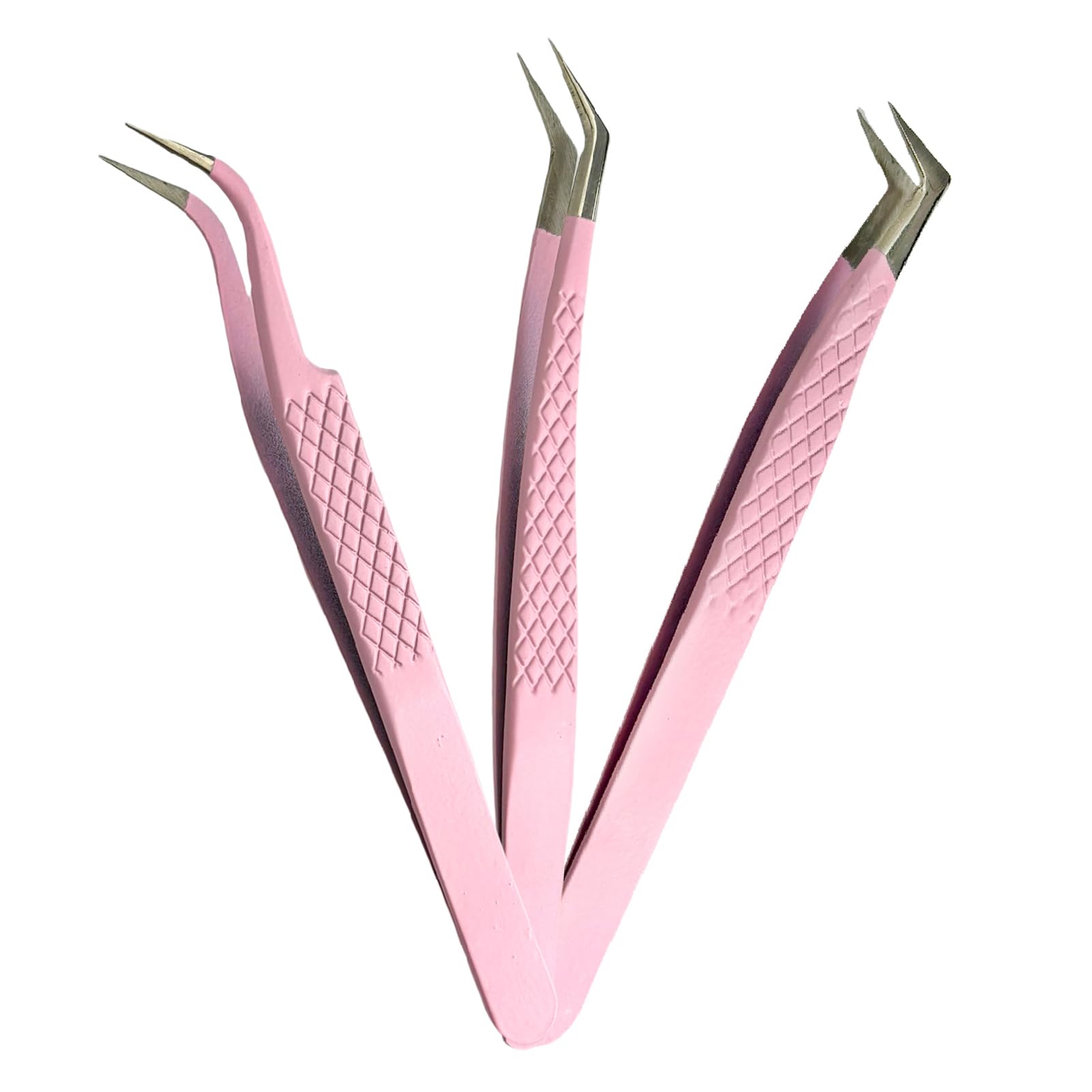 Professional Stainless Steel Eyelash Extension Tweezers Set - 3pcs High Precision Fiber Tip Tweezers for Volume & Classic Lashes (Pink) | Perfect for Salon Professionals & DIY Lash Artists at Home