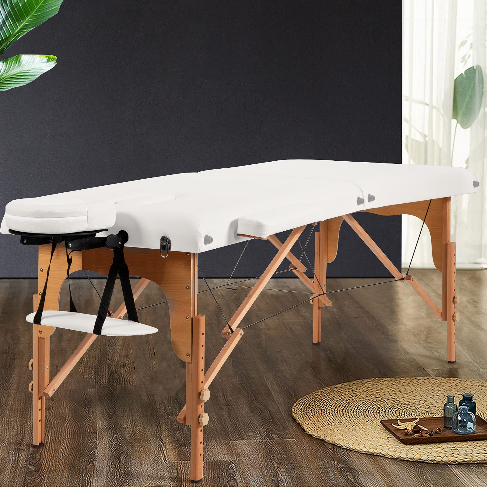 Portable Massage Table 84 Inch - Adjustable Height Spa Bed with Facial Cradle & Carry Case - 2 Folding Lash Extension Table for Estheticians & Salons - Perfect for Professional Massage, Facial Treatments & Beauty Services (White)