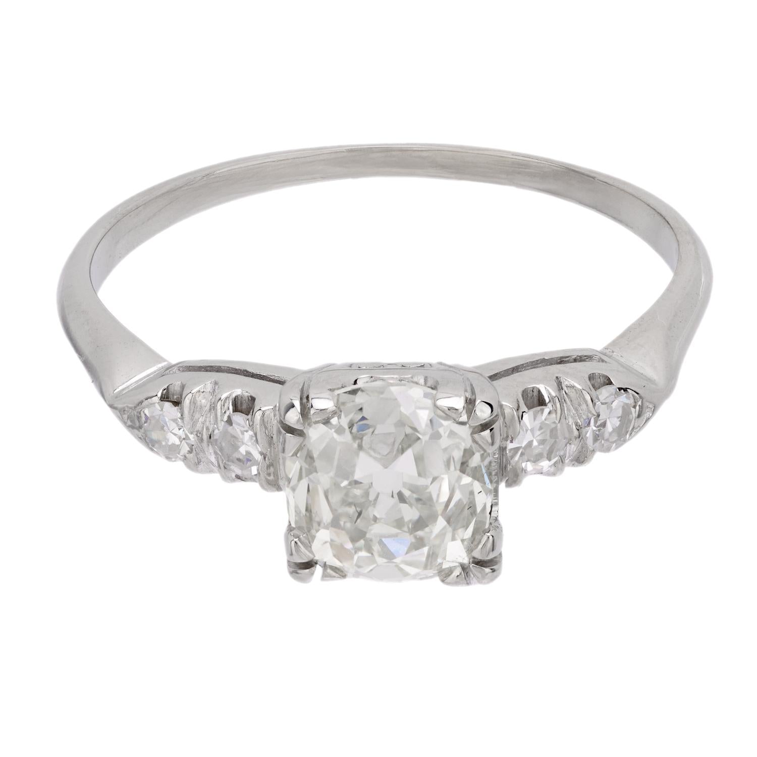 GIA Certified 1.58 Carat Art Deco Old Mine Cut Diamond Engagement Ring in 14K White Gold - Perfect for Vintage Wedding & Anniversary Gifts