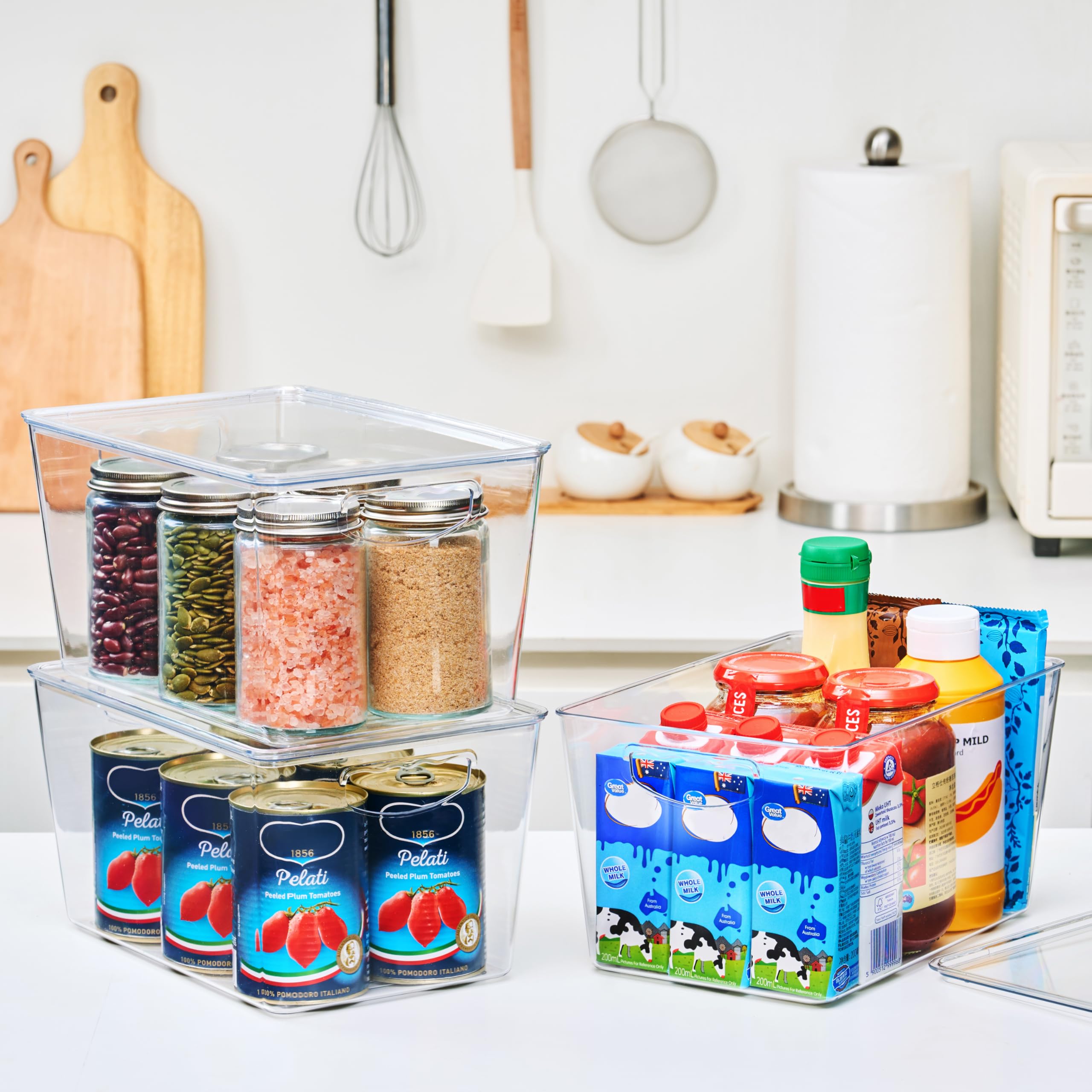 Theaoo Clear Plastic Storage Bins with Lids - 4 Pack Stackable Large Containers for Pantry, Kitchen, Fridge Organization | Perfect for Laundry Room, Bathroom, Garage & Closet Storage Solutions | Durable Cabinet Organizer for Home & Office Use