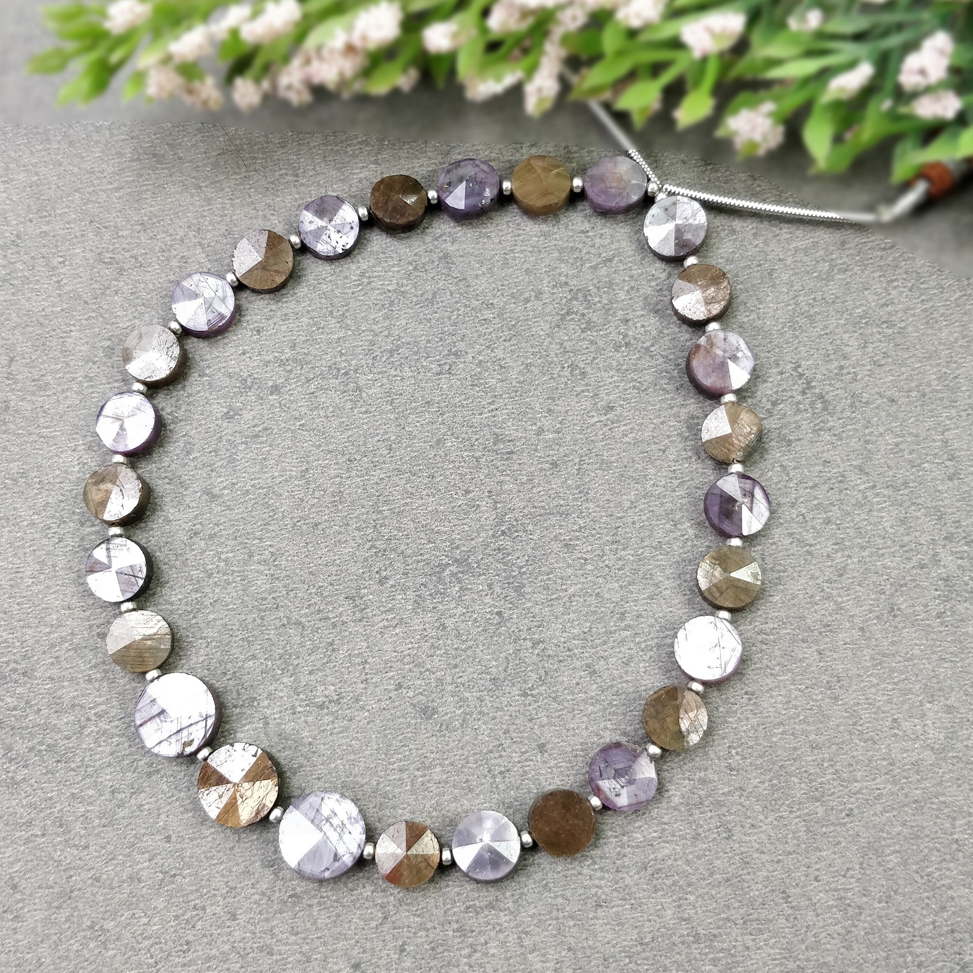 Natural Unheated Chocolate & Raspberry Sapphire Gemstone Loose Beads - 57.00cts Step Cut Round Briolette (7mm-9mm) for Jewelry Making, DIY Bracelets & Necklaces