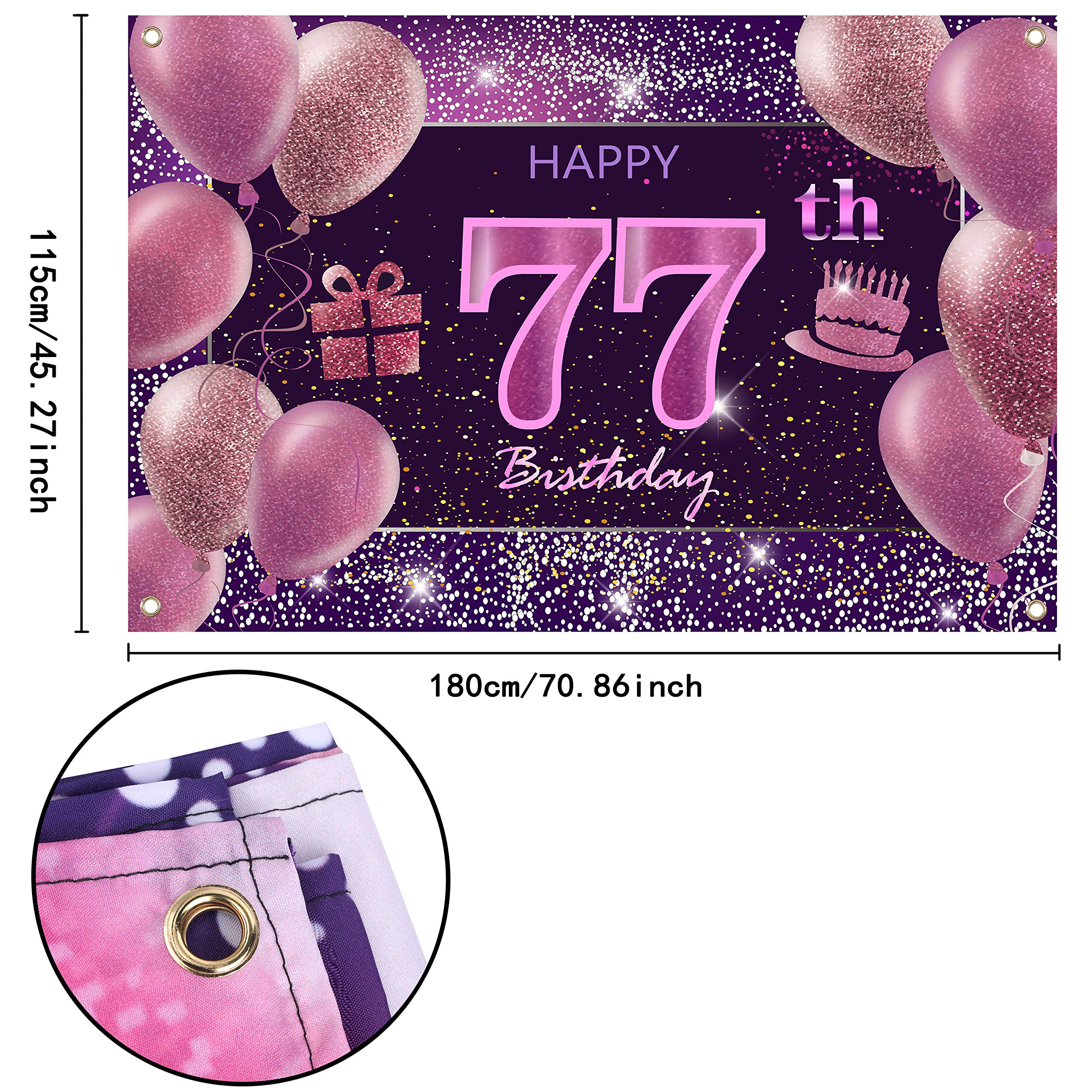 77th Birthday Decorations for Women - IMISI Happy Birthday Banner & Pink Party Decor - Elegant Birthday Backdrop for Women's Milestone Celebration | Perfect for Birthday Parties, Retirement Celebrations & Special Occasions