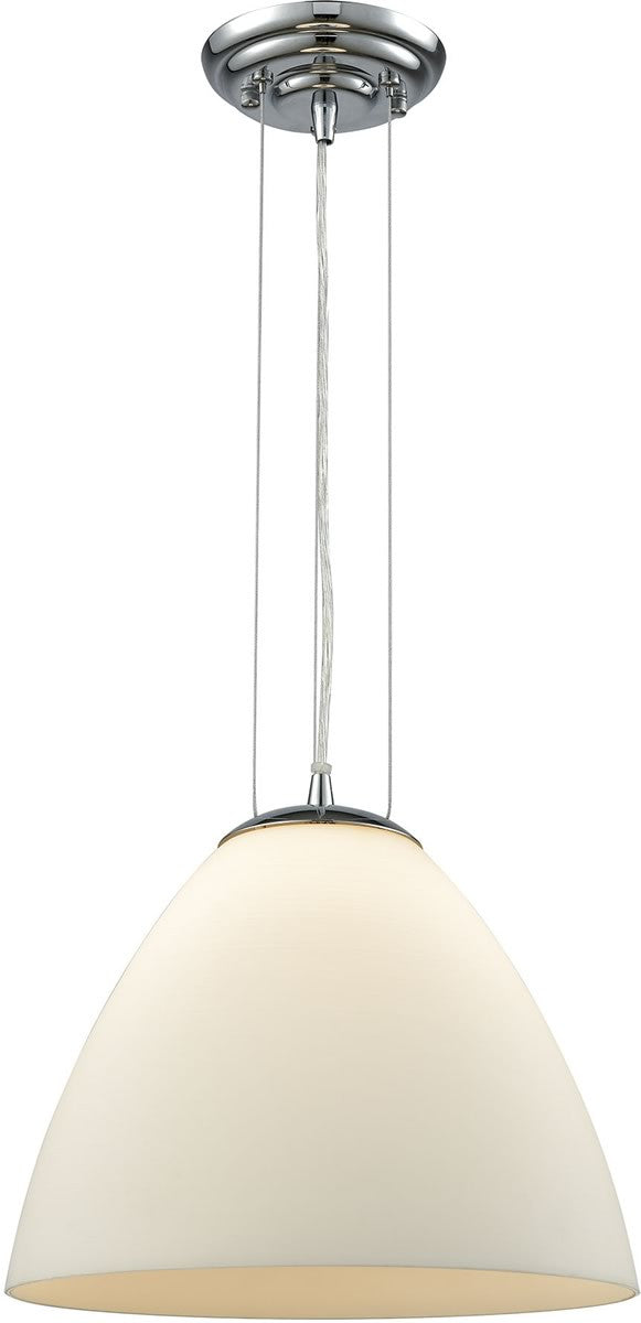 12W Merida 1 Light Pendant Light Fixture - Polished Chrome with White Linen Glass Shade - Perfect for Kitchen Island, Dining Room, or Entryway Lighting