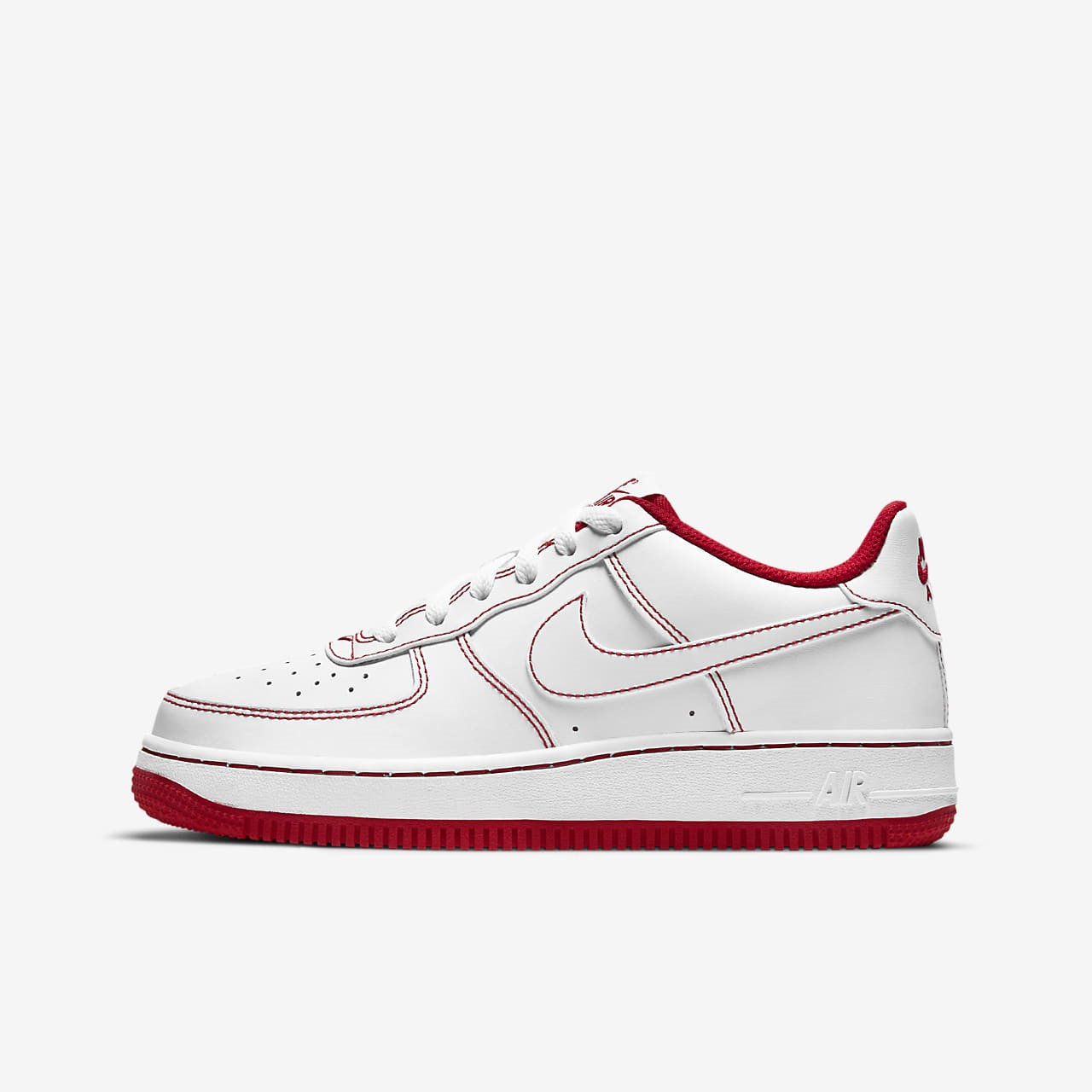 Nike Air Force 1 GS Sneakers - White & University Red Basketball Shoes for Kids | Perfect for School, Sports & Casual Wear