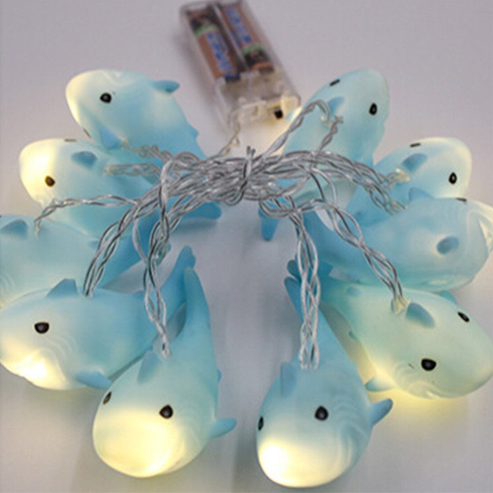 Battery Operated 10 LED Shark String Lights - 1.5m Indoor/Outdoor Decorative Lighting for Birthday Party, Wedding, Christmas Tree & Halloween - Cute Animal Ornaments for Home, Garden & Event Decor