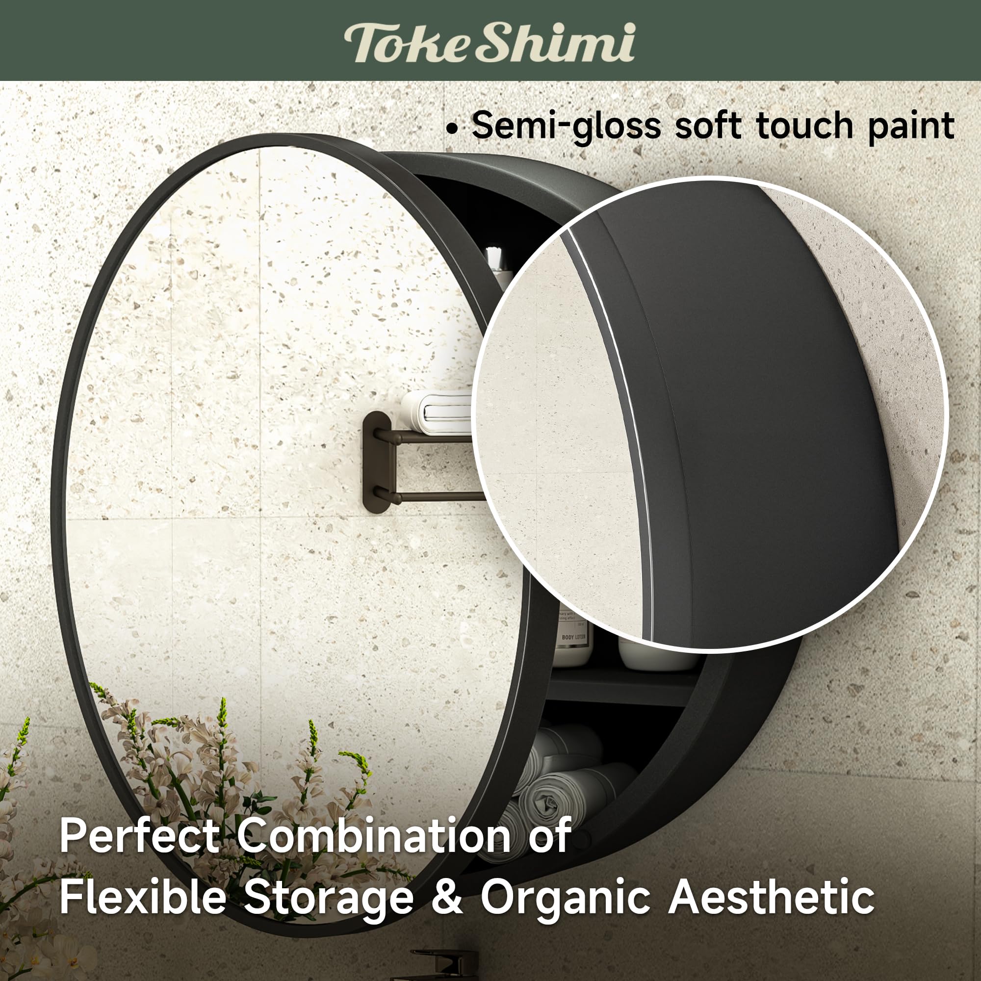 20 Inch Round Black Bathroom Medicine Cabinet with Mirror - Wall Mounted Metal Framed Vanity Mirror with Removable Shelves - Perfect for Farmhouse Style Bathrooms, Small Spaces & Modern Home Decor