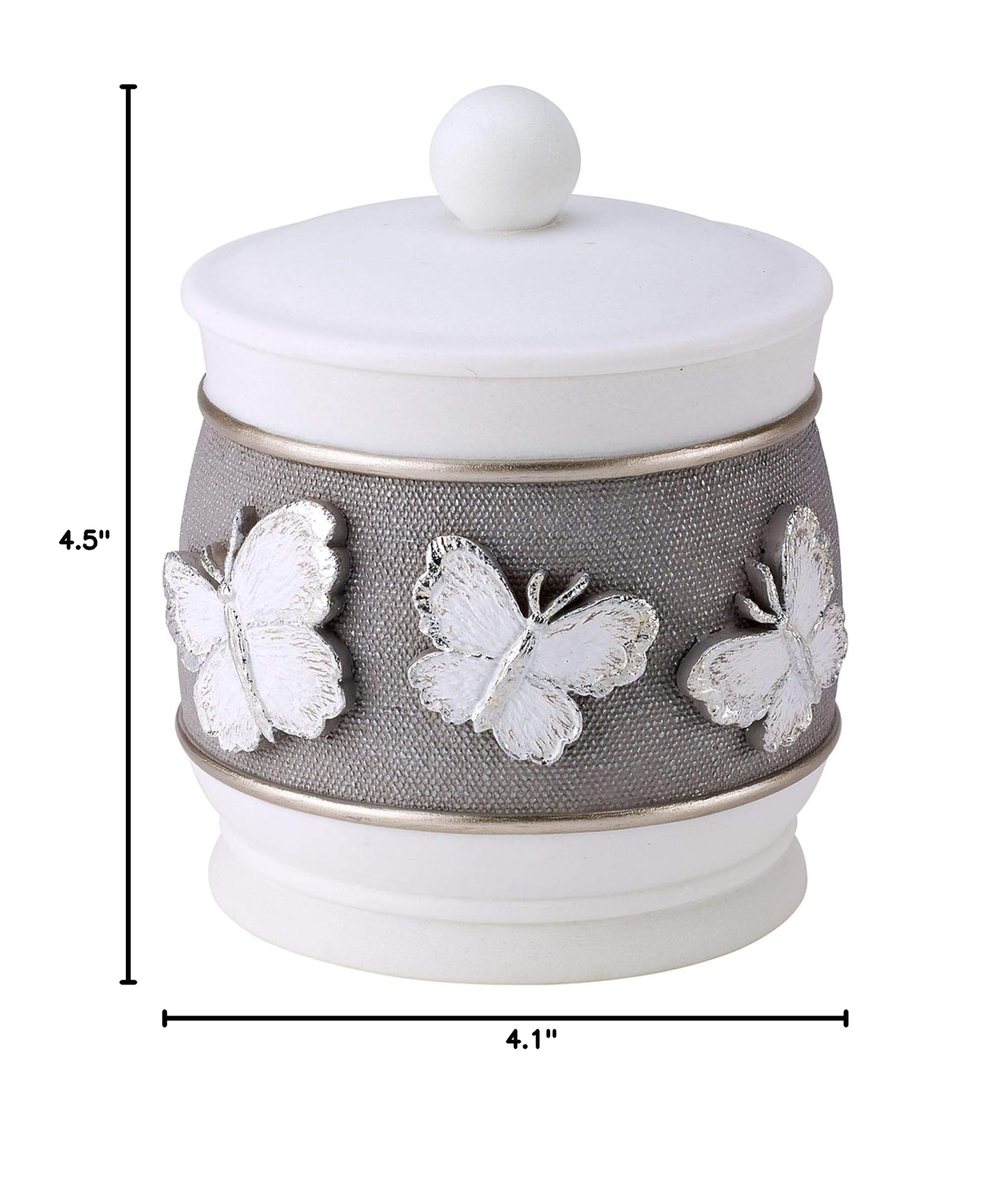 Avanti Linens Covered Jar - Butterfly Inspired Bathroom Decor for Guest Essentials | Yara Collection | Perfect for Soap Storage, Cotton Ball Holder & Spa-Style Vanity Organization