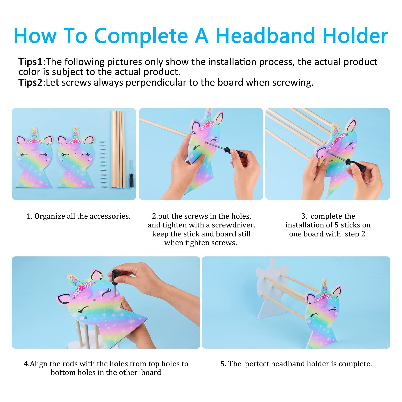 Basumee Unicorn Headband Holder Organizer for Girls - Hair Hoop & Headband Display Stand, Storage Solution for Kids' Room Decor (Blue & Purple) - Perfect for Bedroom, Bathroom, and Closet Organization